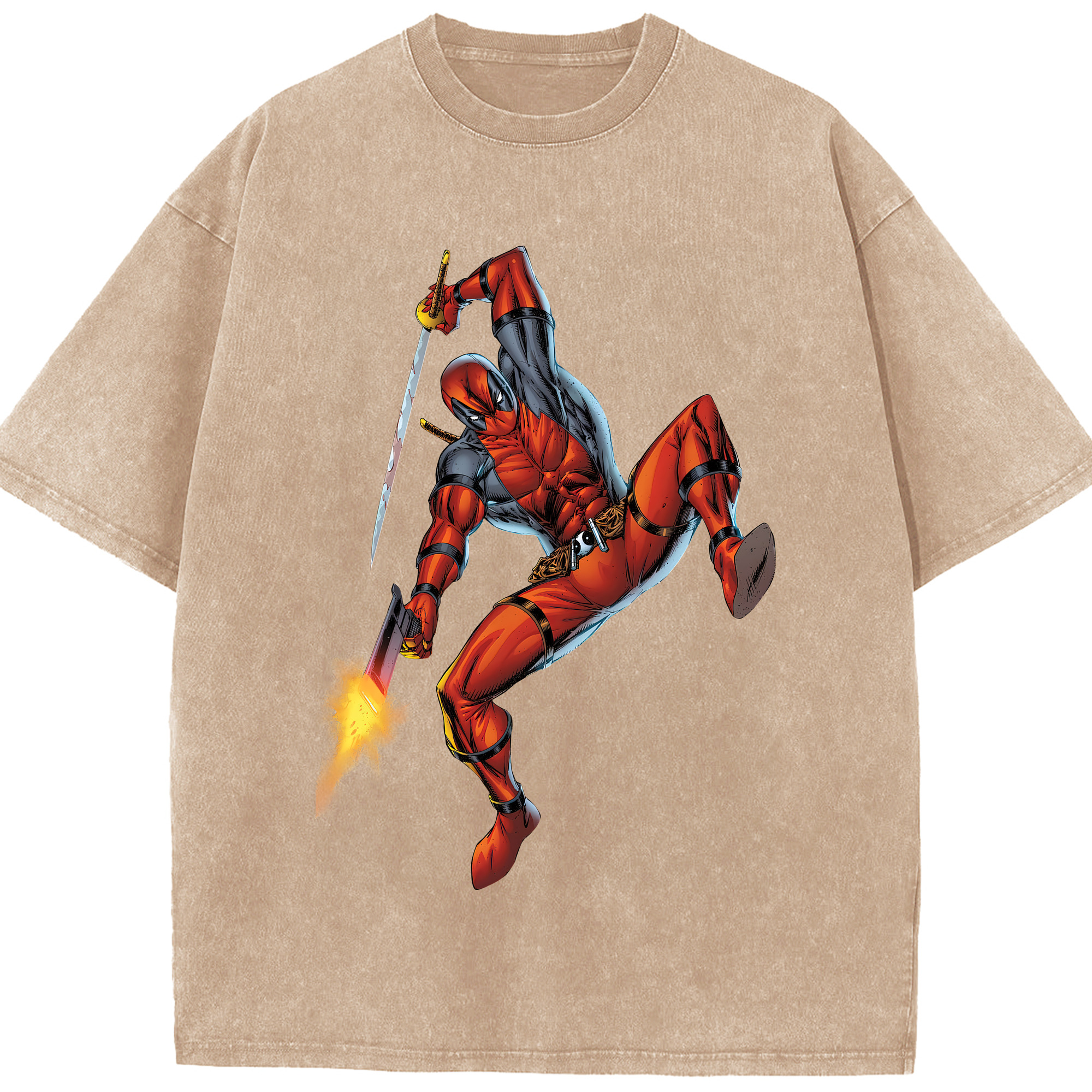 （画像用） Deadpool デッドプール 綿100% ヴィンテージ風 半袖Tシャツ（フロントプリント）