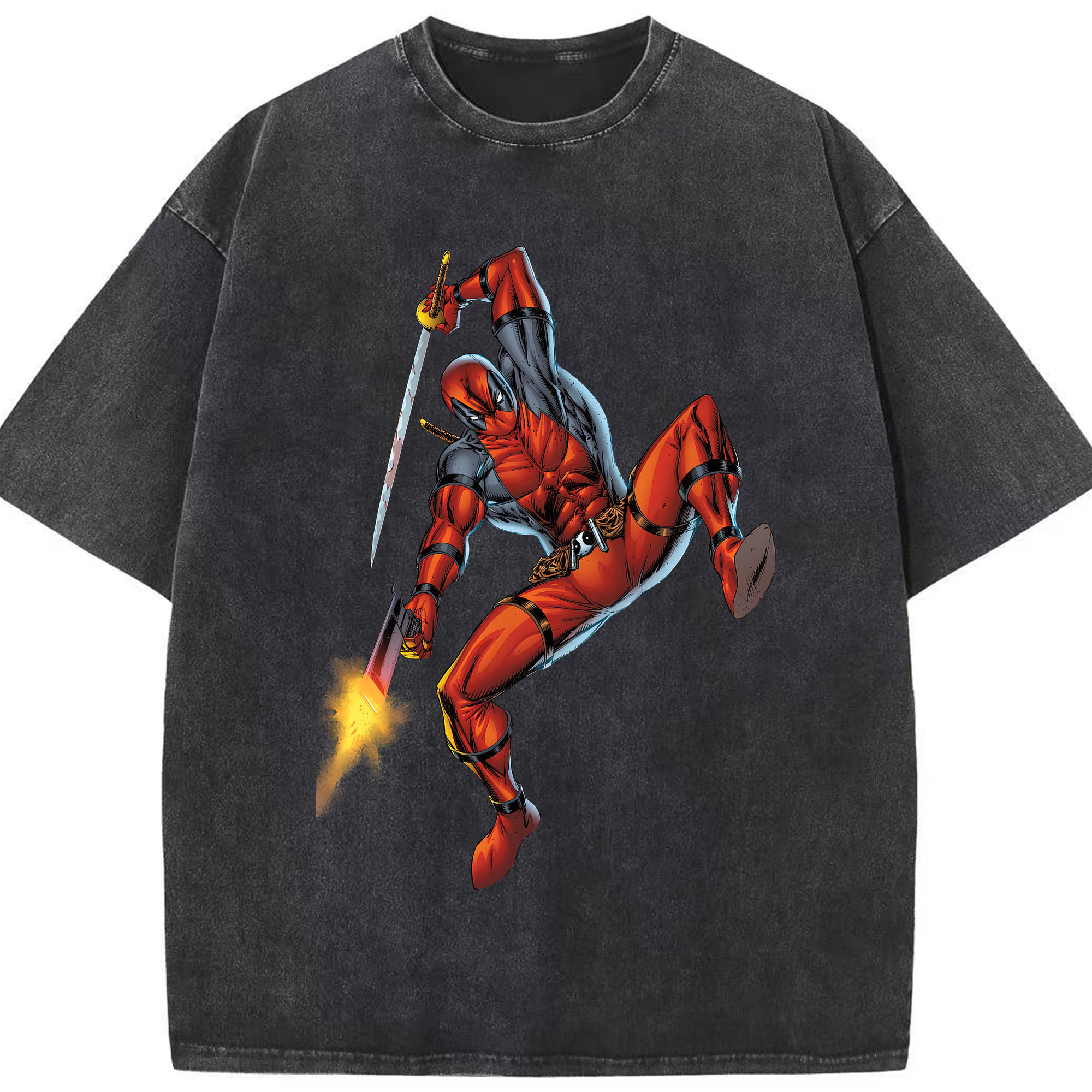（画像用） Deadpool デッドプール 綿100% ヴィンテージ風 半袖Tシャツ（フロントプリント）