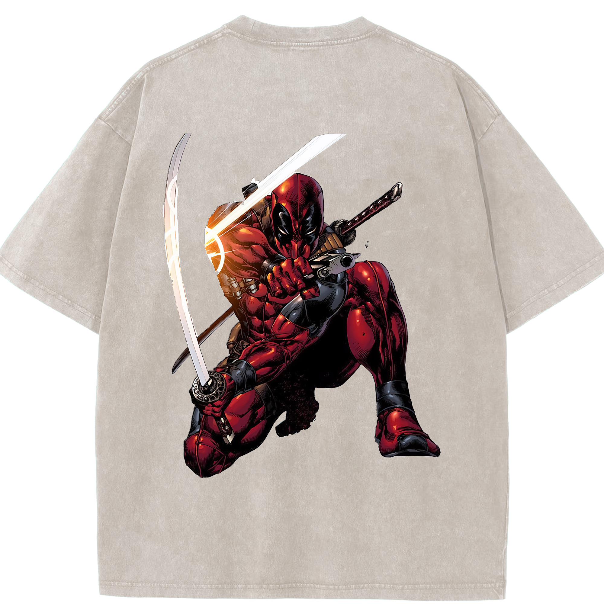 （画像用） Deadpool デッドプール 綿100% ヴィンテージ風 半袖Tシャツ（背面プリント）