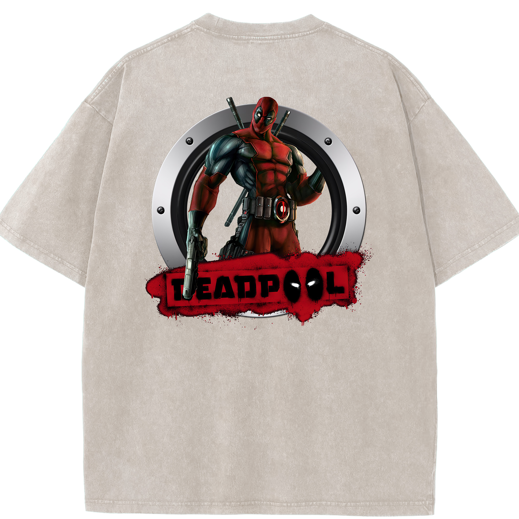 （画像用） Deadpool デッドプール 綿100% ヴィンテージ風 半袖Tシャツ（背面プリント）