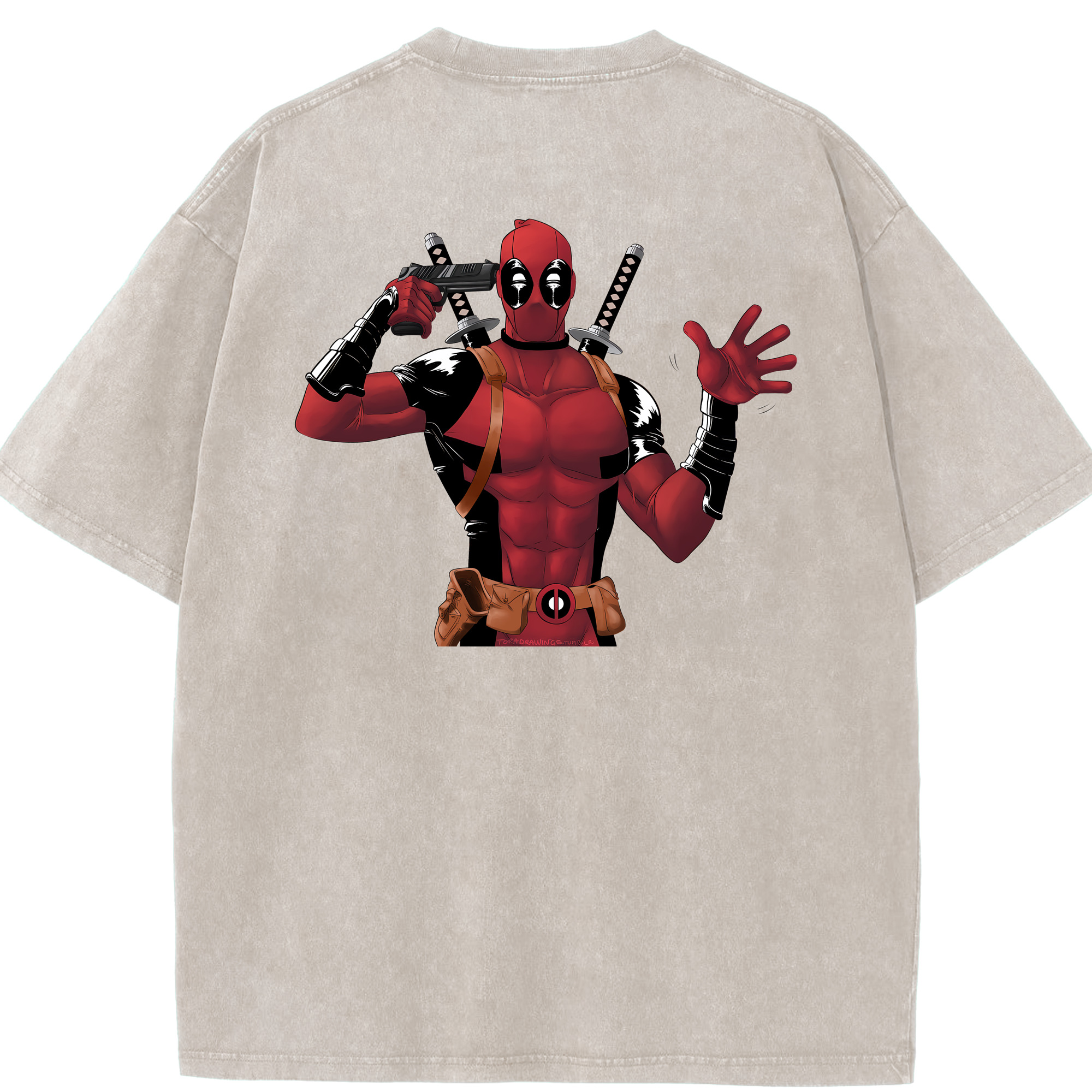 （画像用） Deadpool デッドプール 綿100% ヴィンテージ風 半袖Tシャツ（背面プリント）