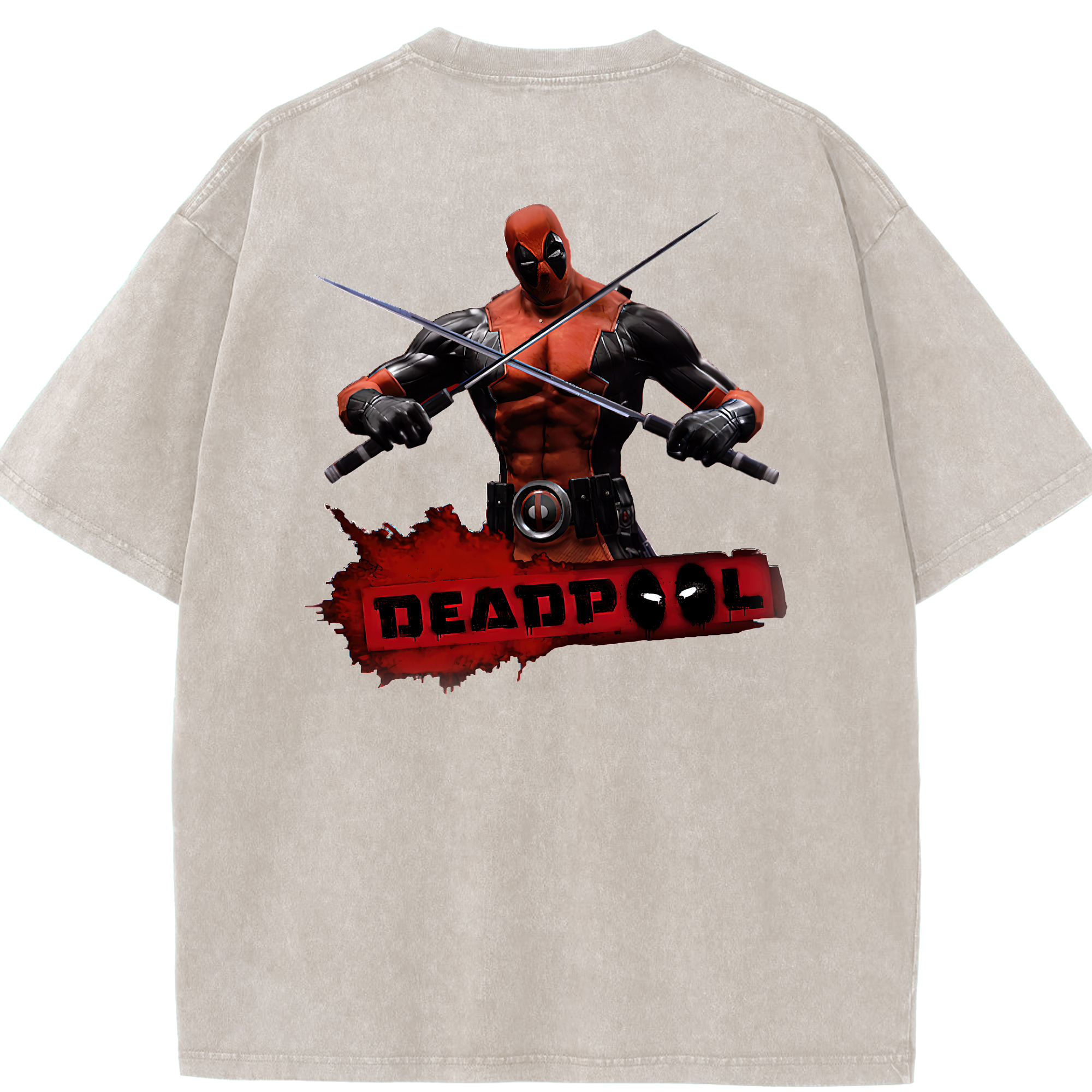 （画像用） Deadpool デッドプール 綿100% ヴィンテージ風 半袖Tシャツ（背面プリント）