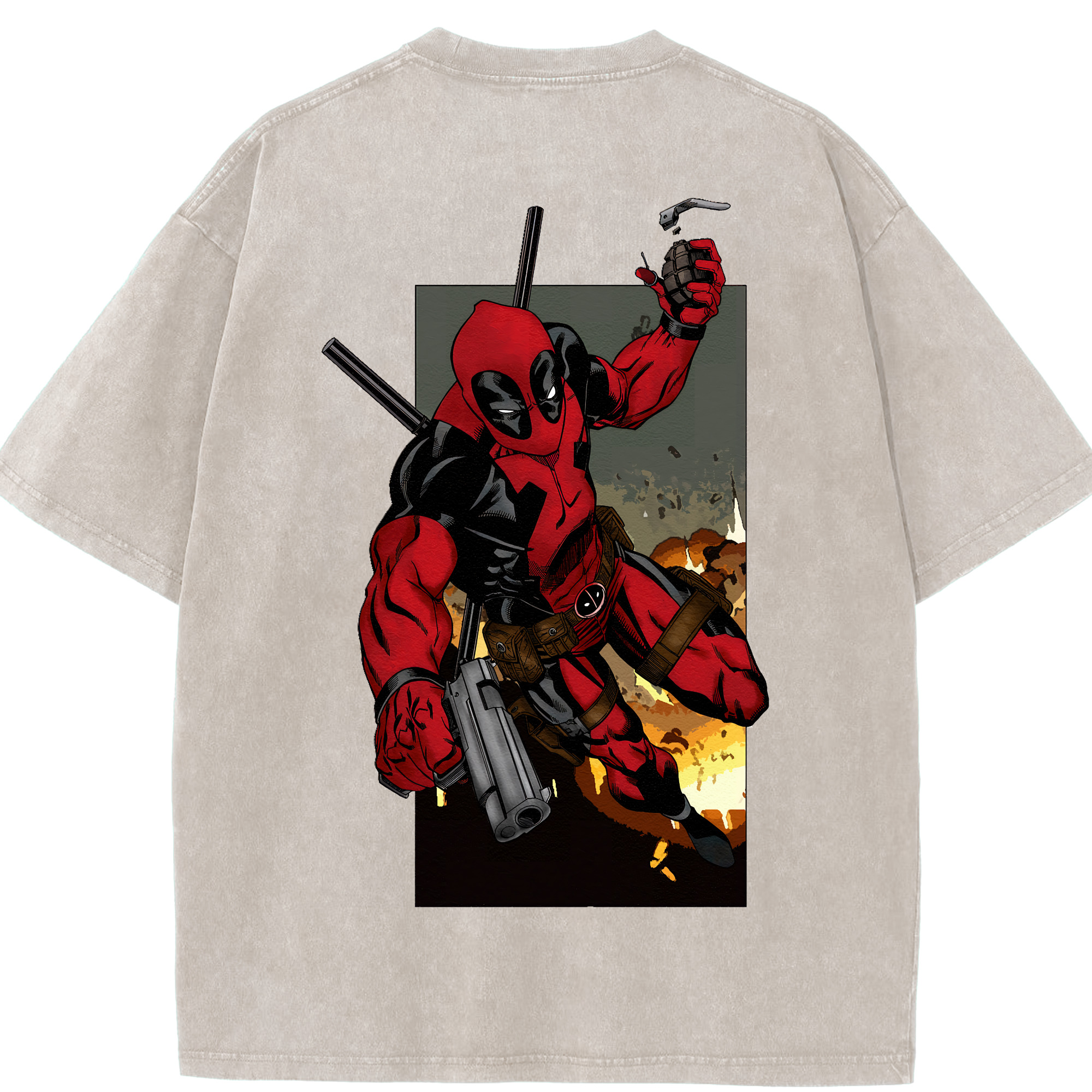 （画像用） Deadpool デッドプール 綿100% ヴィンテージ風 半袖Tシャツ（背面プリント）