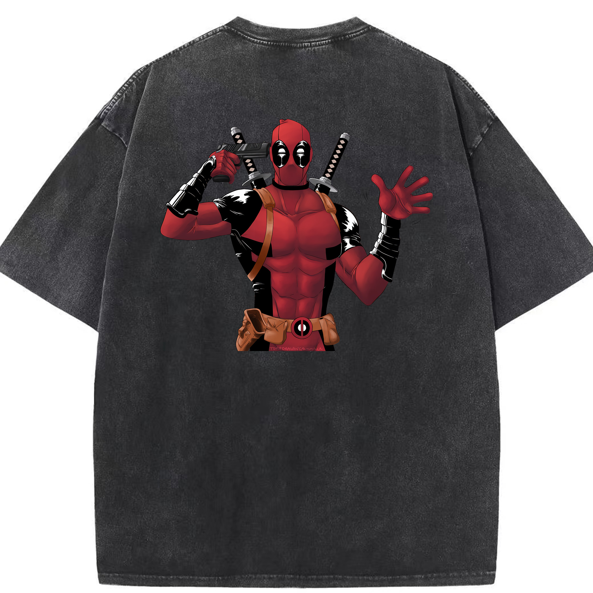 （画像用） Deadpool デッドプール 綿100% ヴィンテージ風 半袖Tシャツ（背面プリント）