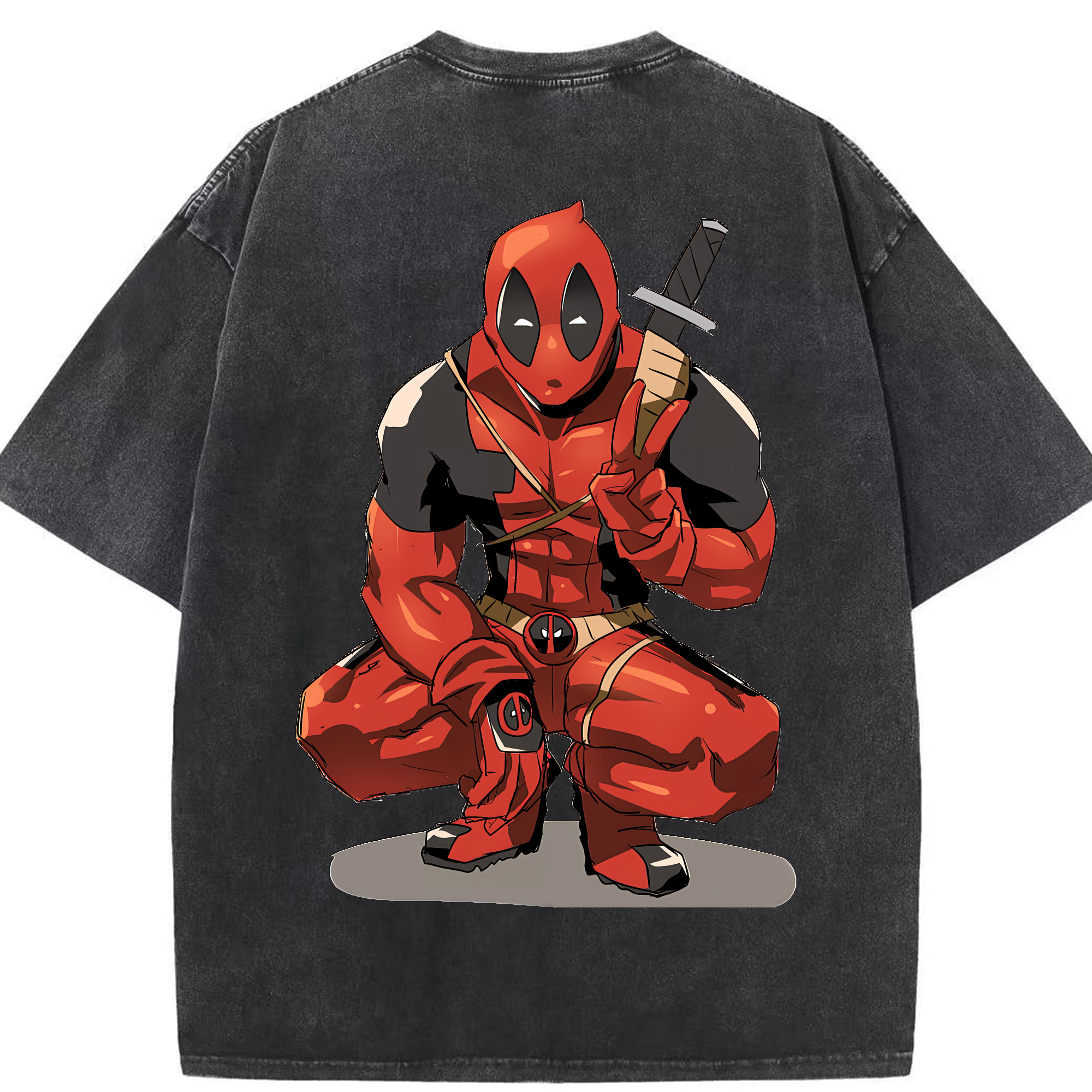 （画像用） Deadpool デッドプール 綿100% ヴィンテージ風 半袖Tシャツ（背面プリント）