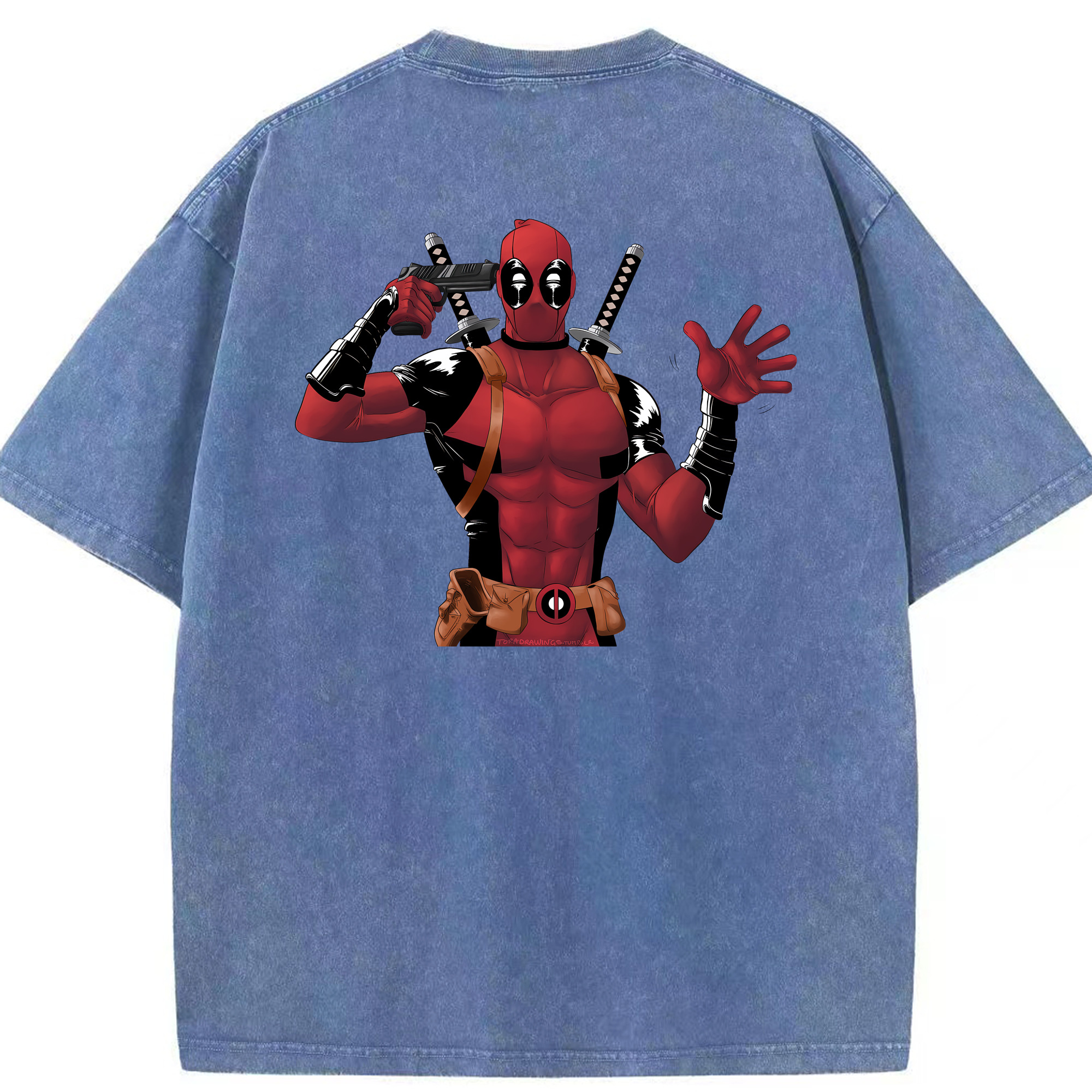 （画像用） Deadpool デッドプール 綿100% ヴィンテージ風 半袖Tシャツ（背面プリント）