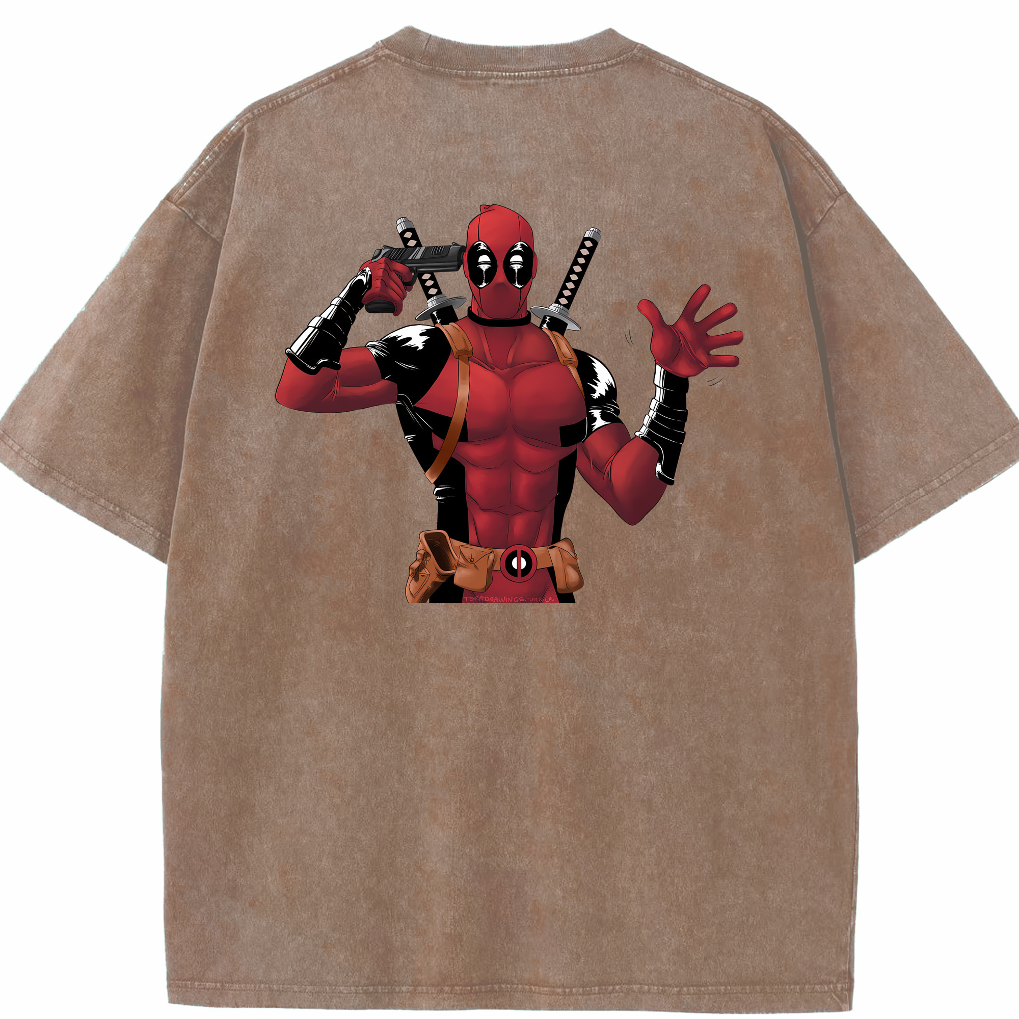 （画像用） Deadpool デッドプール 綿100% ヴィンテージ風 半袖Tシャツ（背面プリント）