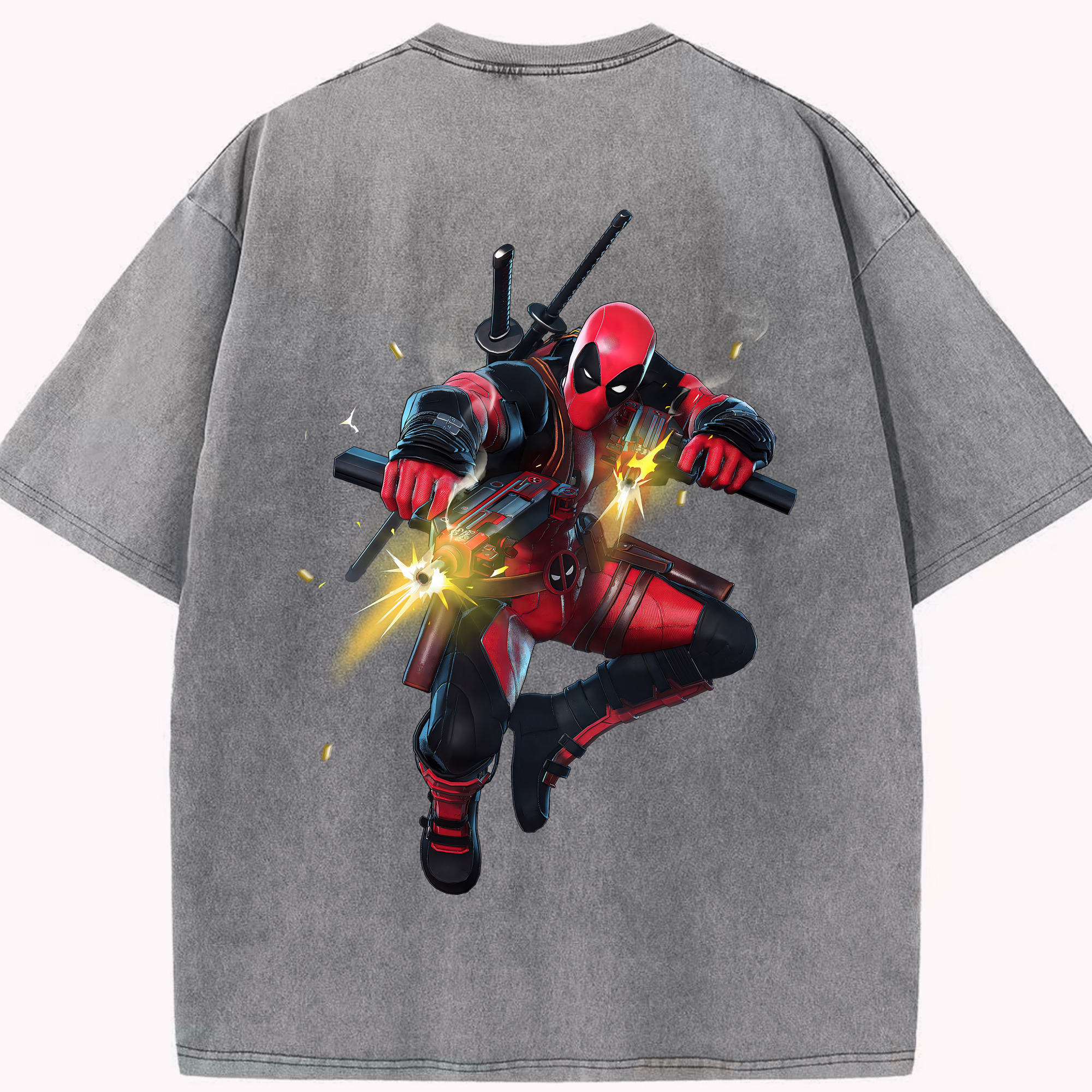 （画像用） Deadpool デッドプール 綿100% ヴィンテージ風 半袖Tシャツ（背面プリント）