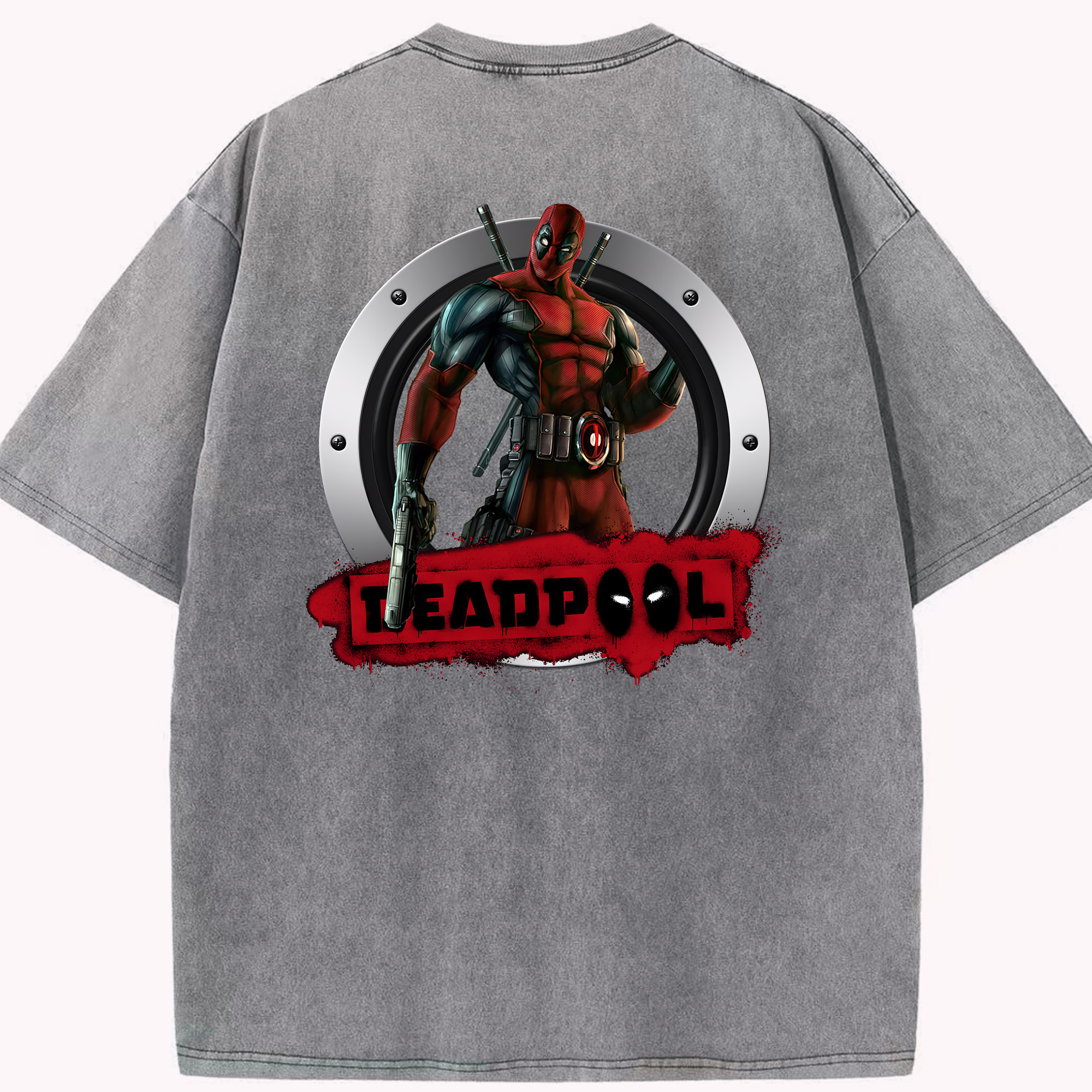 （画像用） Deadpool デッドプール 綿100% ヴィンテージ風 半袖Tシャツ（背面プリント）