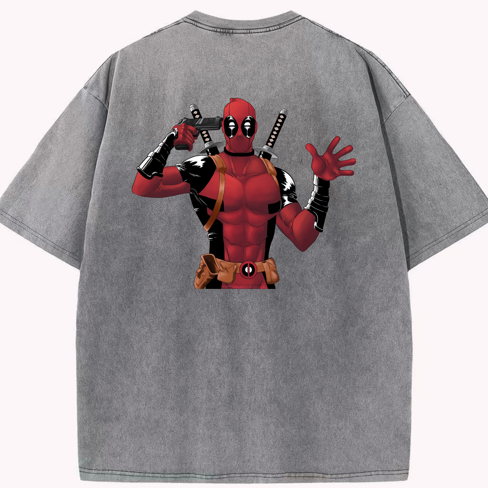 （画像用） Deadpool デッドプール 綿100% ヴィンテージ風 半袖Tシャツ（背面プリント）