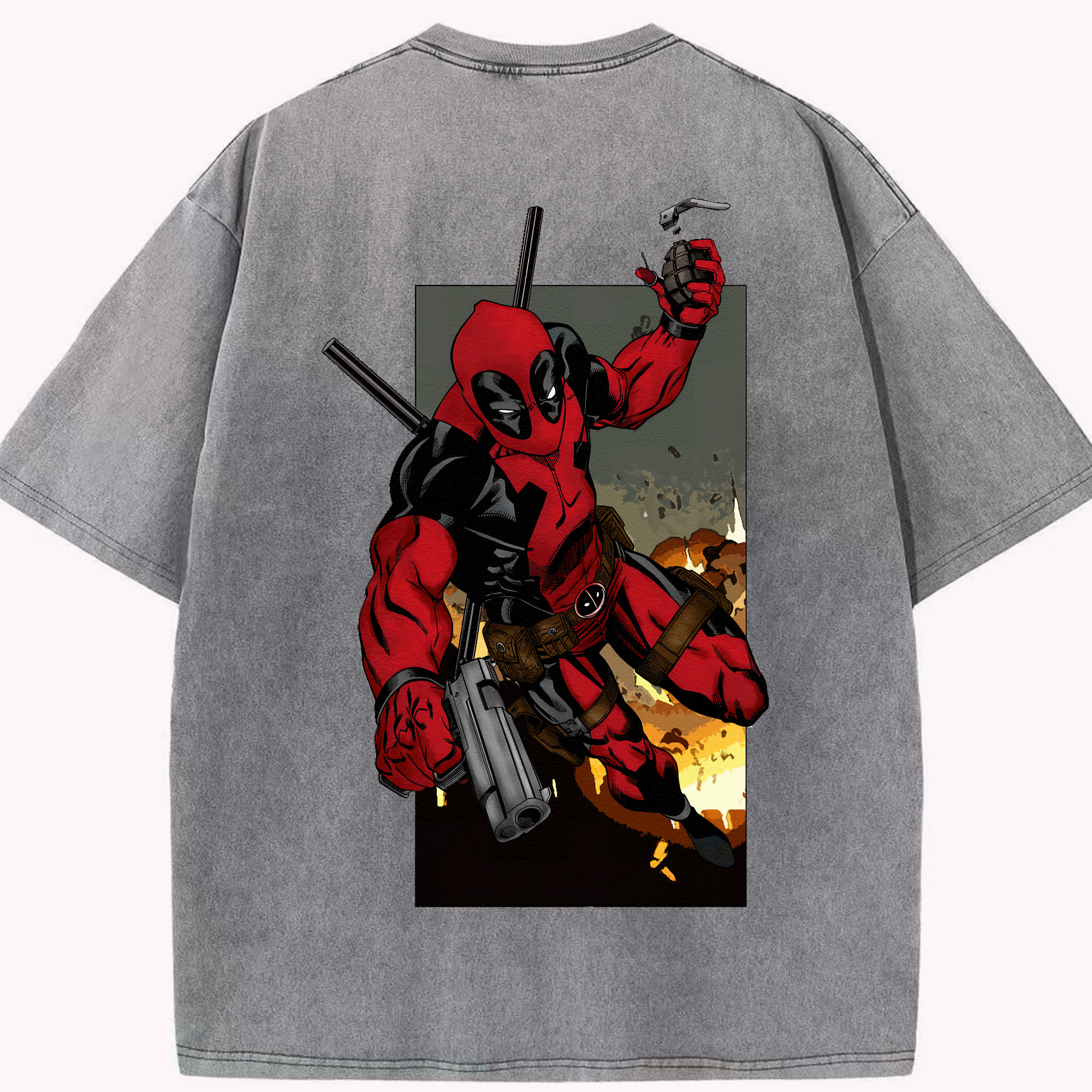 （画像用） Deadpool デッドプール 綿100% ヴィンテージ風 半袖Tシャツ（背面プリント）