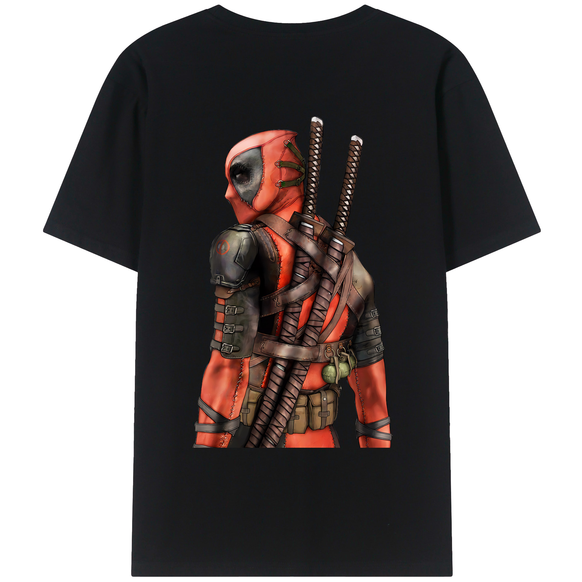 （画像用） Deadpool デッドプール 綿100％ メンズ半袖Tシャツ（バックプリント） 通気性