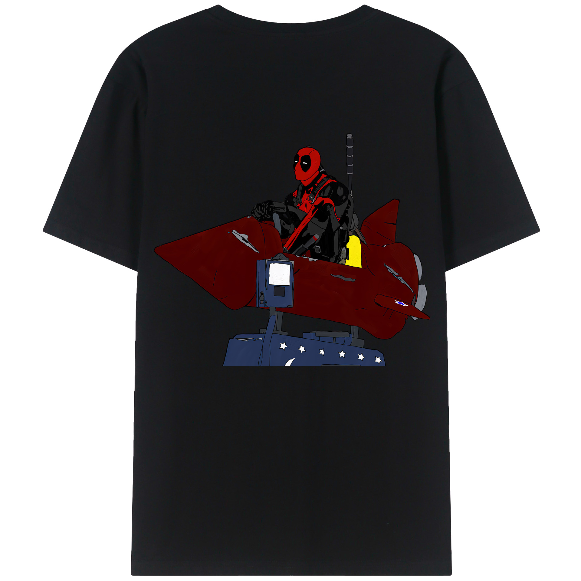 （画像用） Deadpool デッドプール 綿100％ メンズ半袖Tシャツ（バックプリント） 通気性