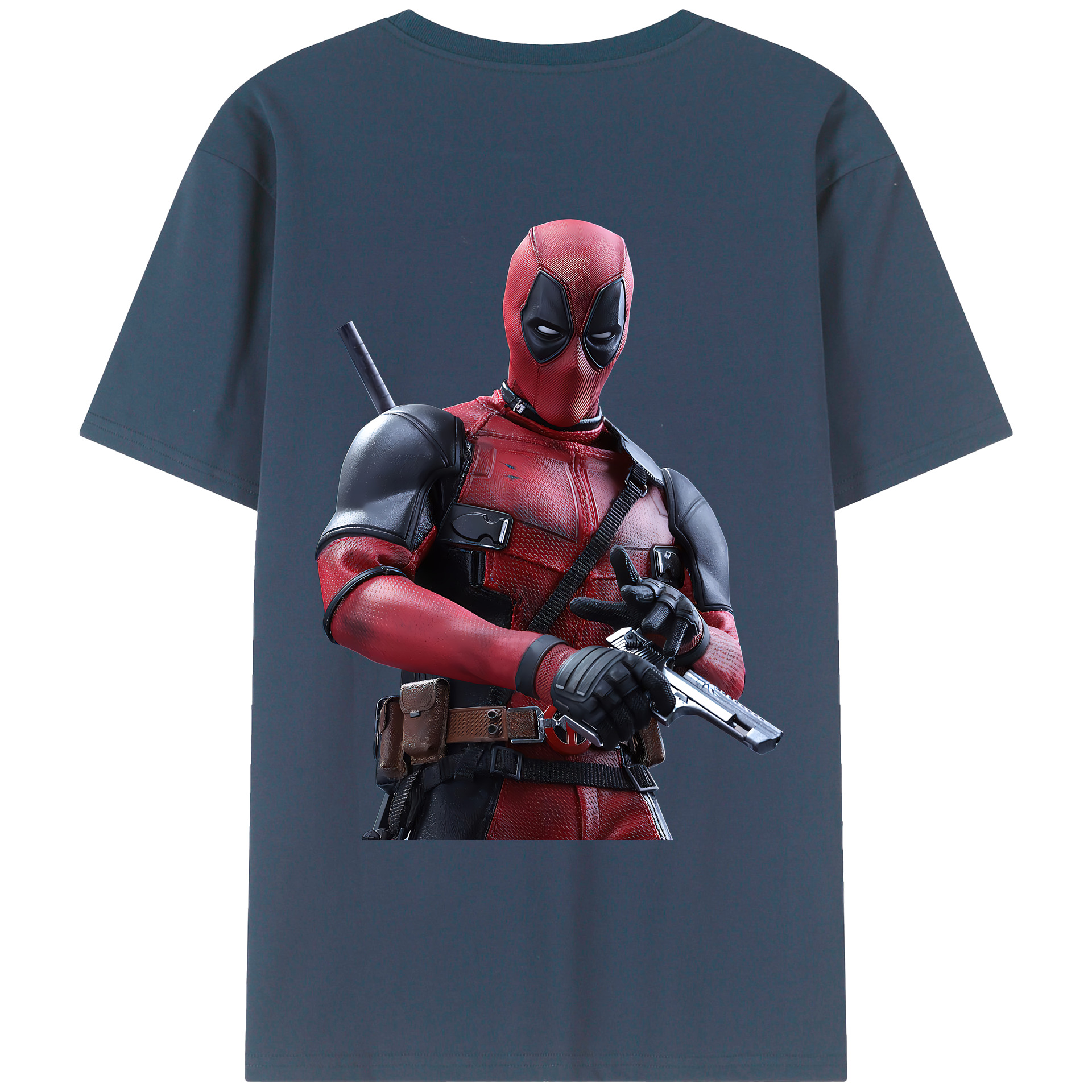 （画像用） Deadpool デッドプール 綿100％ メンズ半袖Tシャツ（バックプリント） 通気性