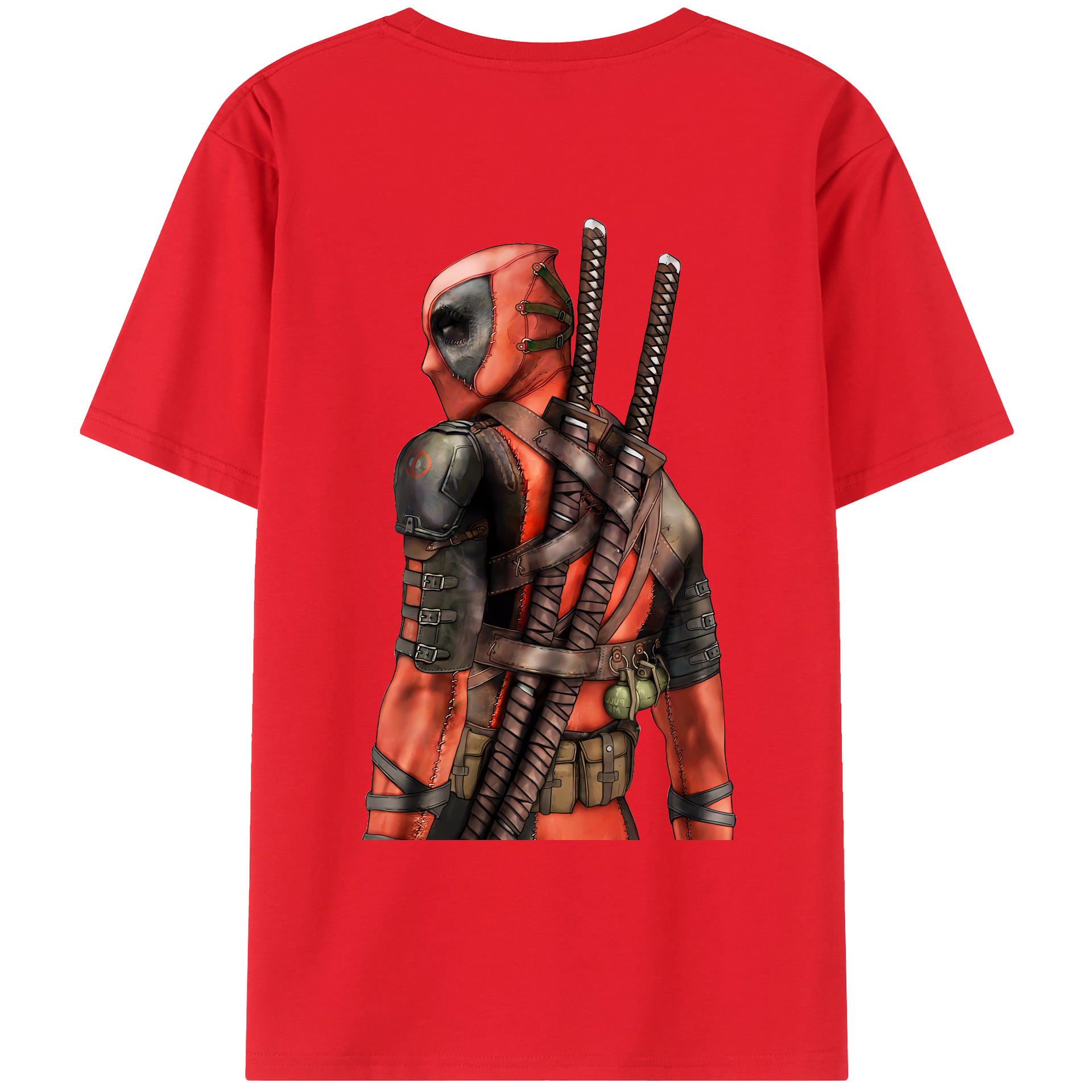 （画像用） Deadpool デッドプール 綿100％ メンズ半袖Tシャツ（バックプリント） 通気性