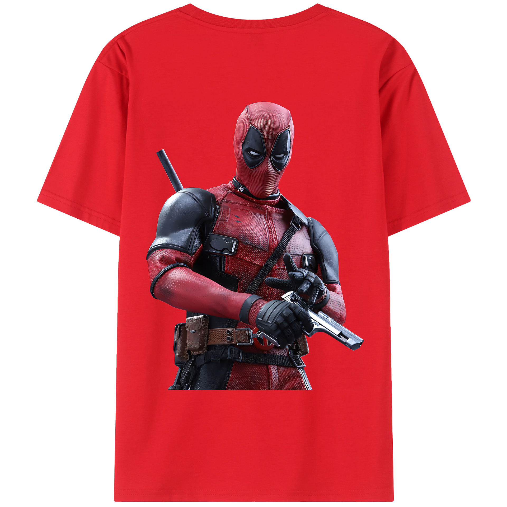 （画像用） Deadpool デッドプール 綿100％ メンズ半袖Tシャツ（バックプリント） 通気性