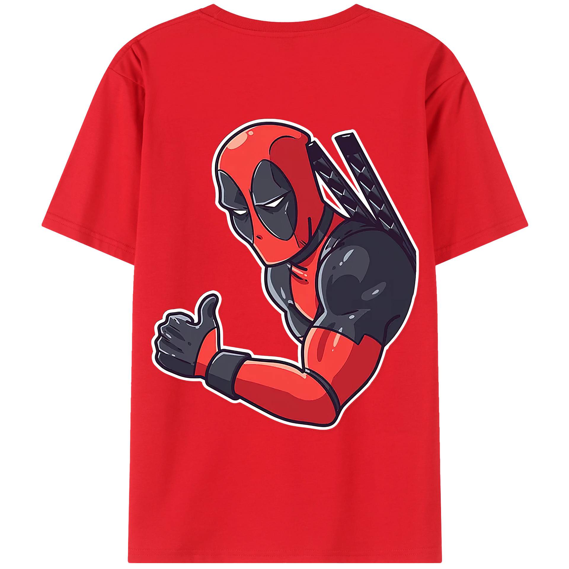 （画像用） Deadpool デッドプール 綿100％ メンズ半袖Tシャツ（バックプリント） 通気性