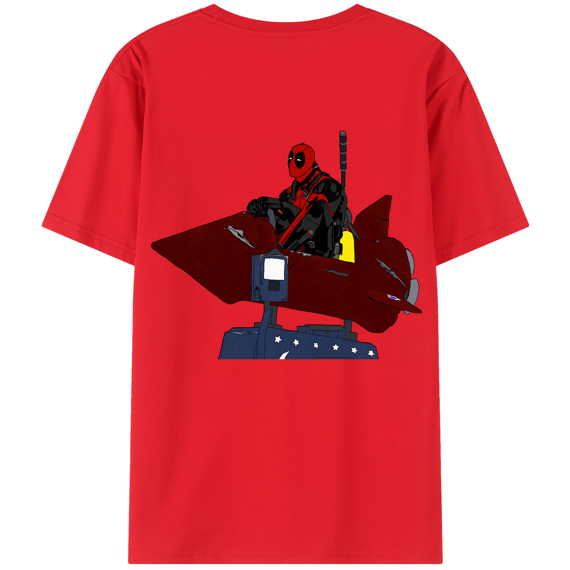 （画像用） Deadpool デッドプール 綿100％ メンズ半袖Tシャツ（バックプリント） 通気性
