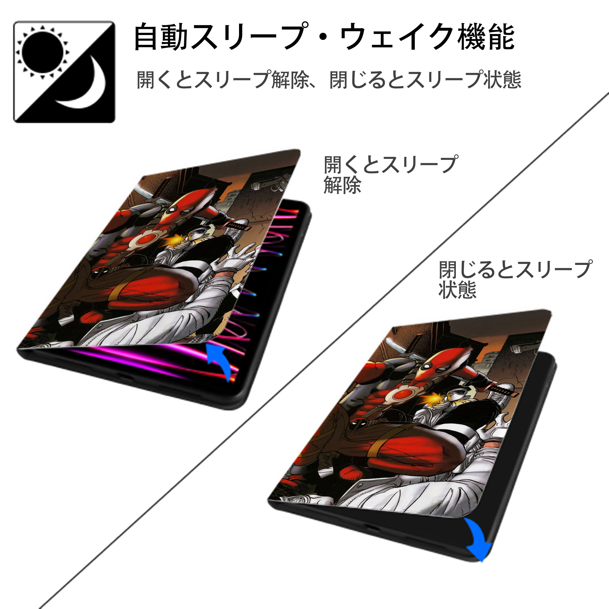 Deadpool デッドプール IPad ケース ブック型 PUレザー TPU 耐衝撃 軽量 薄型 ペン収納なし 全面保護 IPad 各モデル対応