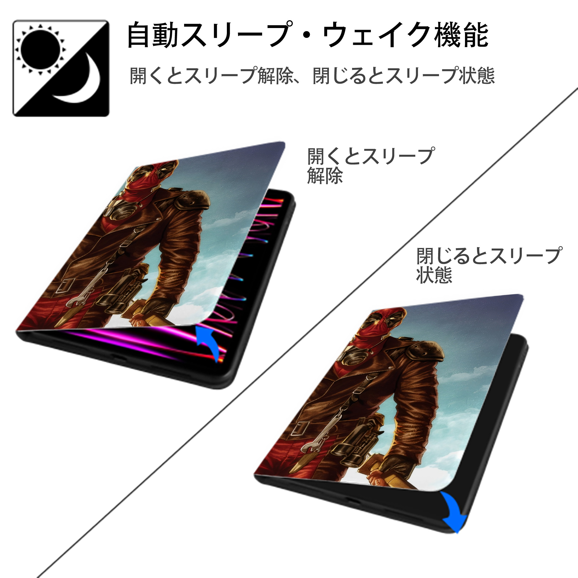 Deadpool デッドプール IPad ケース ブック型 PUレザー TPU 耐衝撃 軽量 薄型 ペン収納なし 全面保護 IPad 各モデル対応