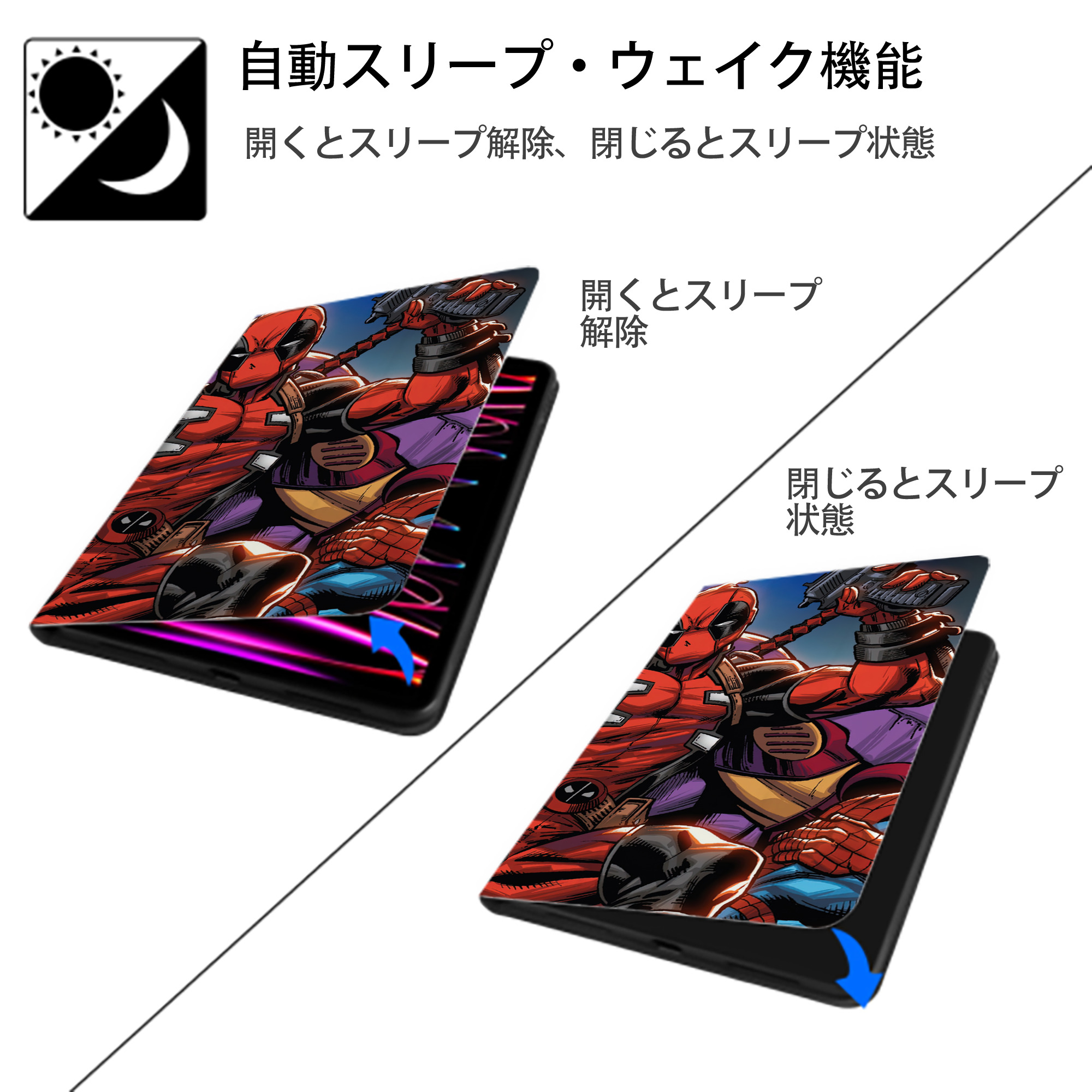Deadpool デッドプール IPad ケース ブック型 PUレザー TPU 耐衝撃 軽量 薄型 ペン収納なし 全面保護 IPad 各モデル対応