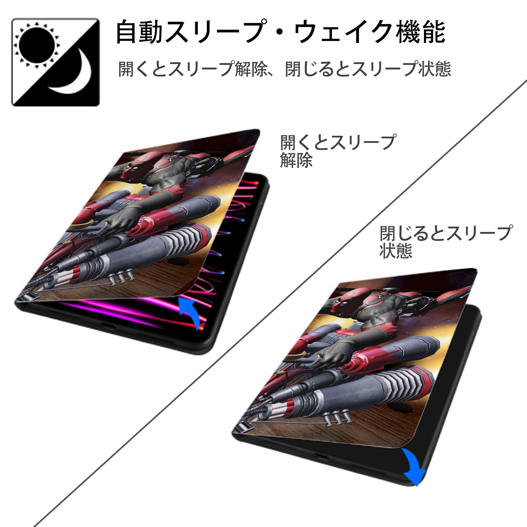 Deadpool デッドプール IPad ケース ブック型 PUレザー TPU 耐衝撃 軽量 薄型 ペン収納なし 全面保護 IPad 各モデル対応