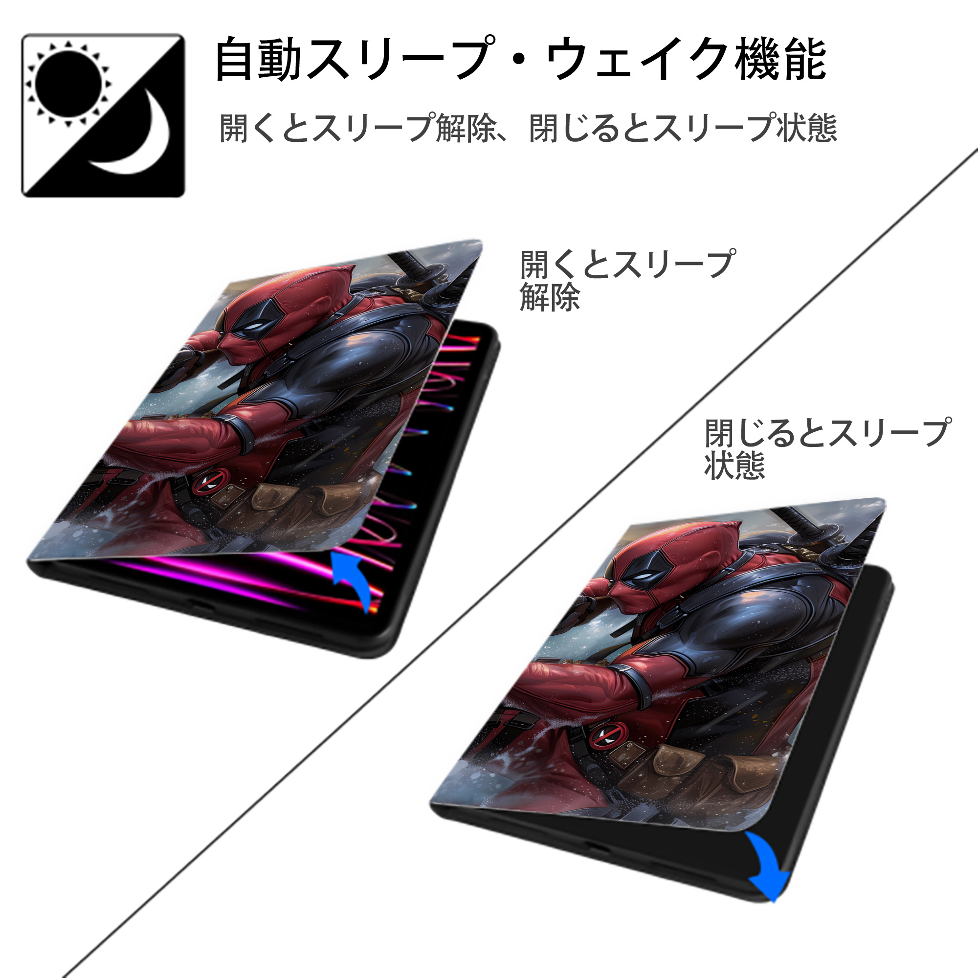 Deadpool デッドプール IPad ケース ブック型 PUレザー TPU 耐衝撃 軽量 薄型 ペン収納なし 全面保護 IPad 各モデル対応