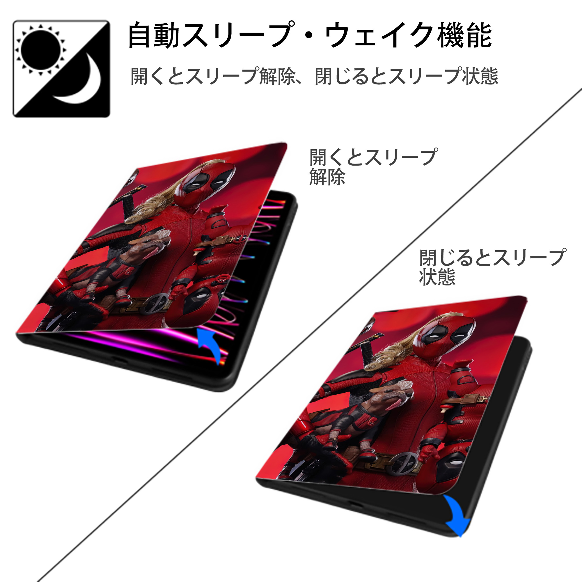 Deadpool デッドプール IPad ケース ブック型 PUレザー TPU 耐衝撃 軽量 薄型 ペン収納なし 全面保護 IPad 各モデル対応