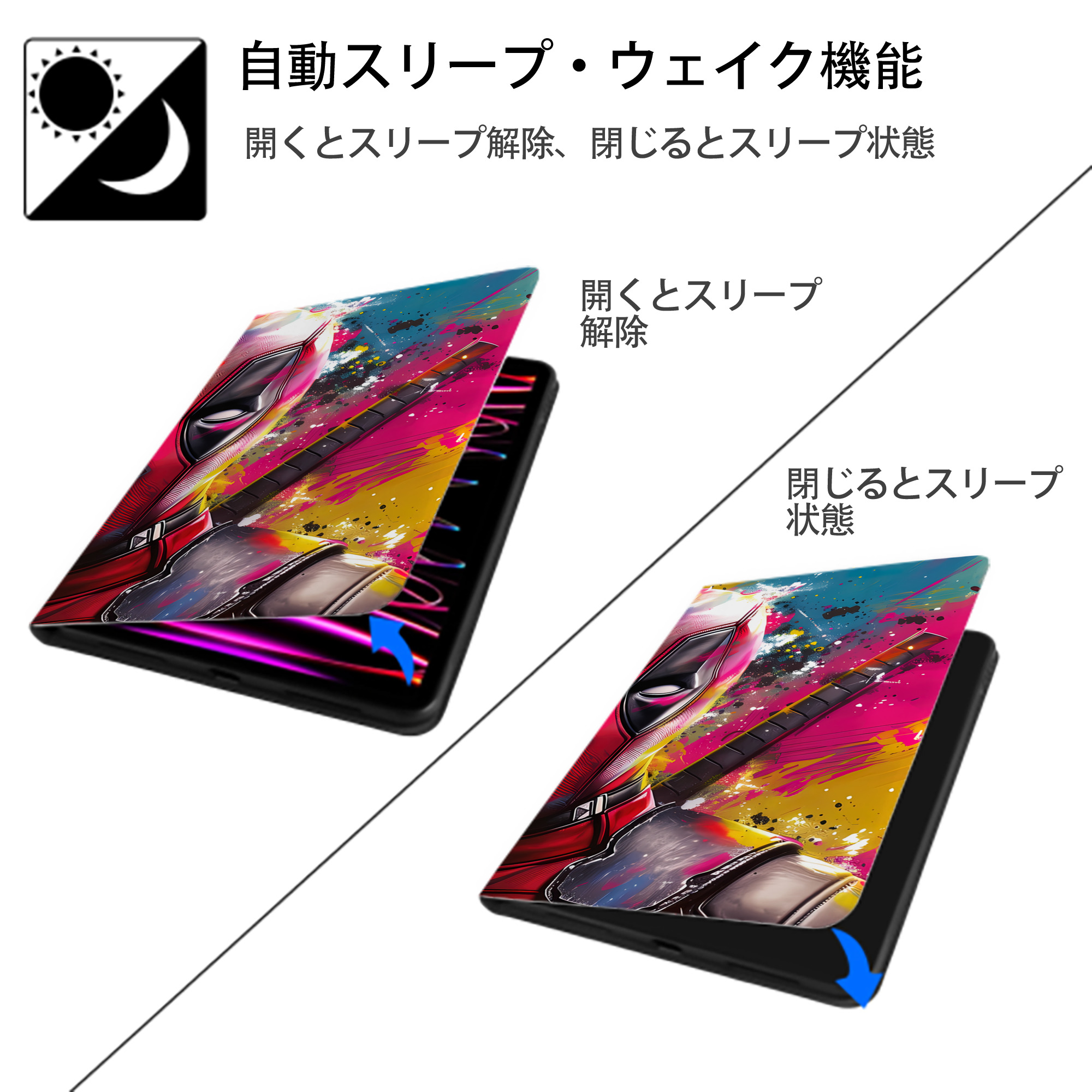 Deadpool デッドプール IPad ケース ブック型 PUレザー TPU 耐衝撃 軽量 薄型 ペン収納なし 全面保護 IPad 各モデル対応