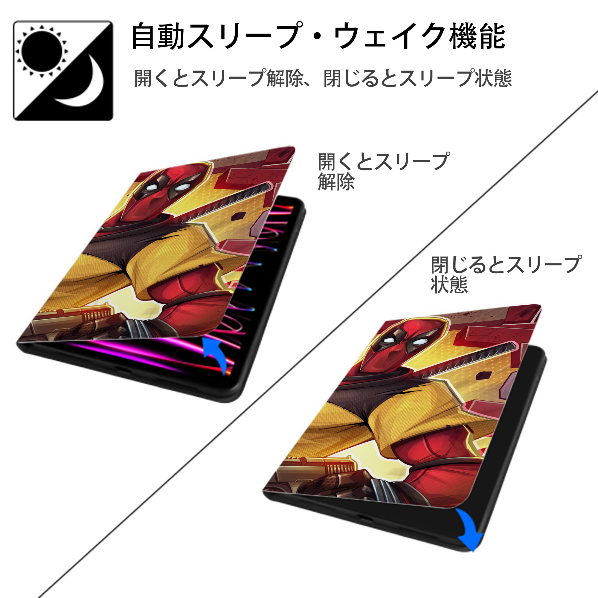 Deadpool デッドプール IPad ケース ブック型 PUレザー TPU 耐衝撃 軽量 薄型 ペン収納なし 全面保護 IPad 各モデル対応