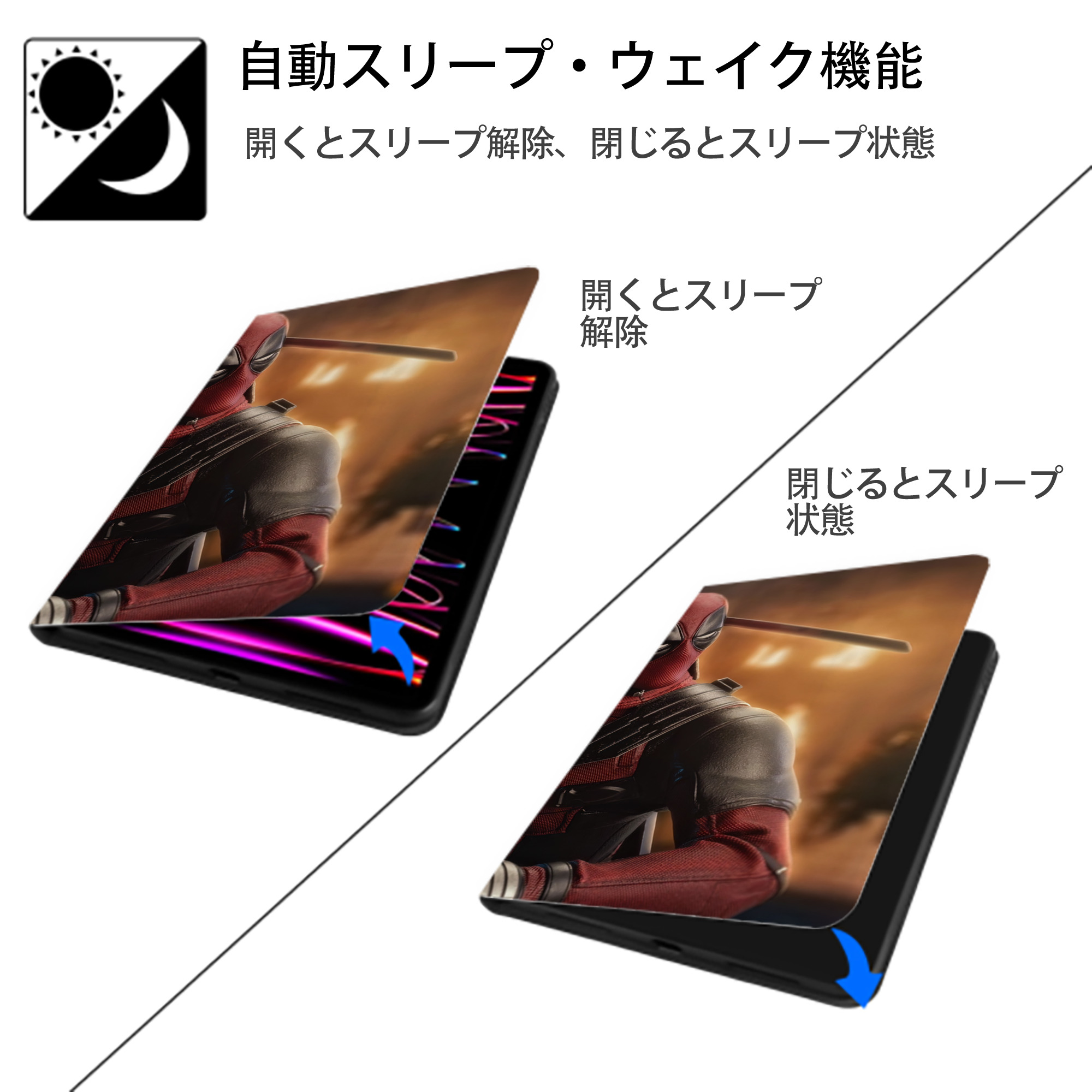 Deadpool デッドプール IPad ケース ブック型 PUレザー TPU 耐衝撃 軽量 薄型 ペン収納なし 全面保護 IPad 各モデル対応