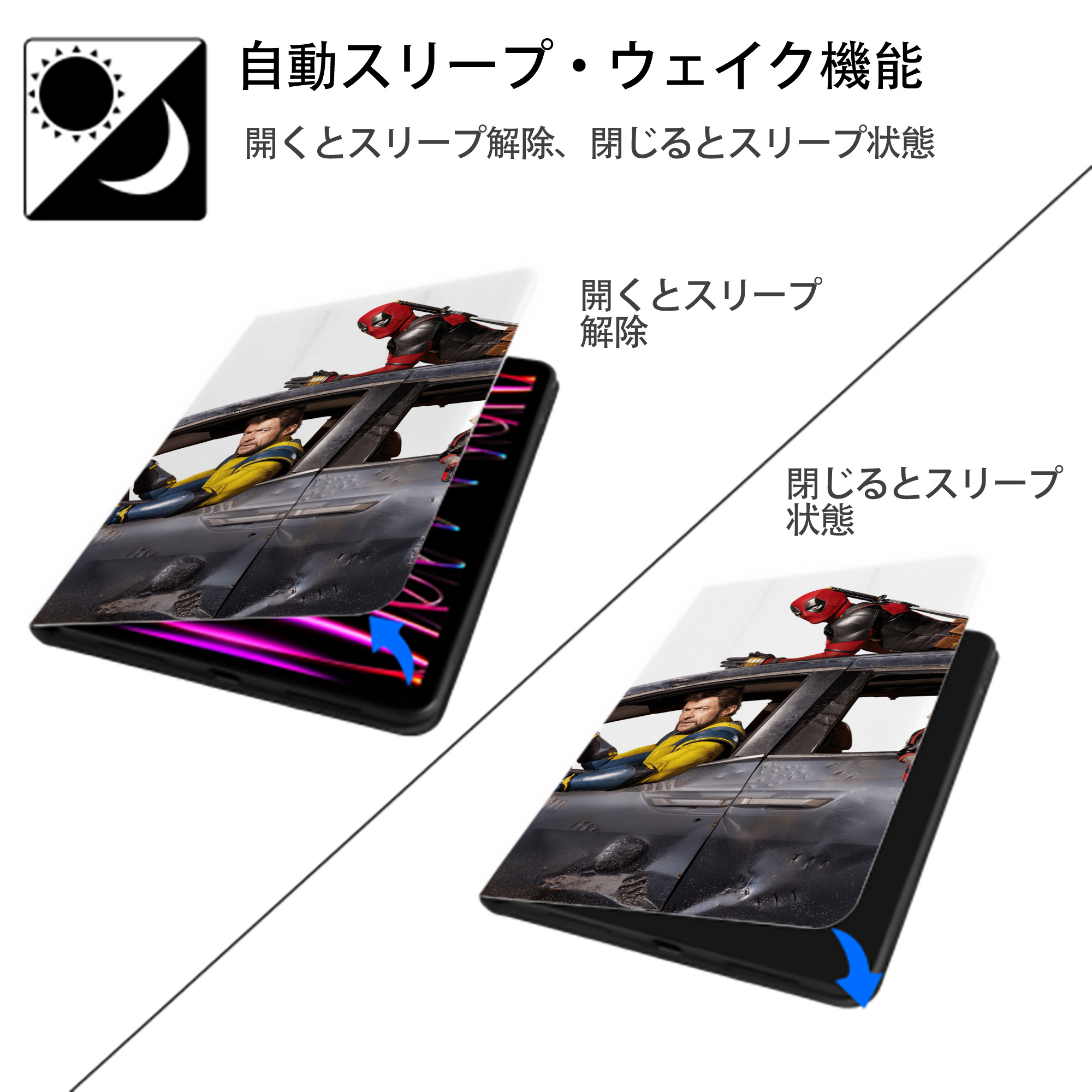 Deadpool デッドプール IPad ケース ブック型 PUレザー TPU 耐衝撃 軽量 薄型 ペン収納なし 全面保護 IPad 各モデル対応