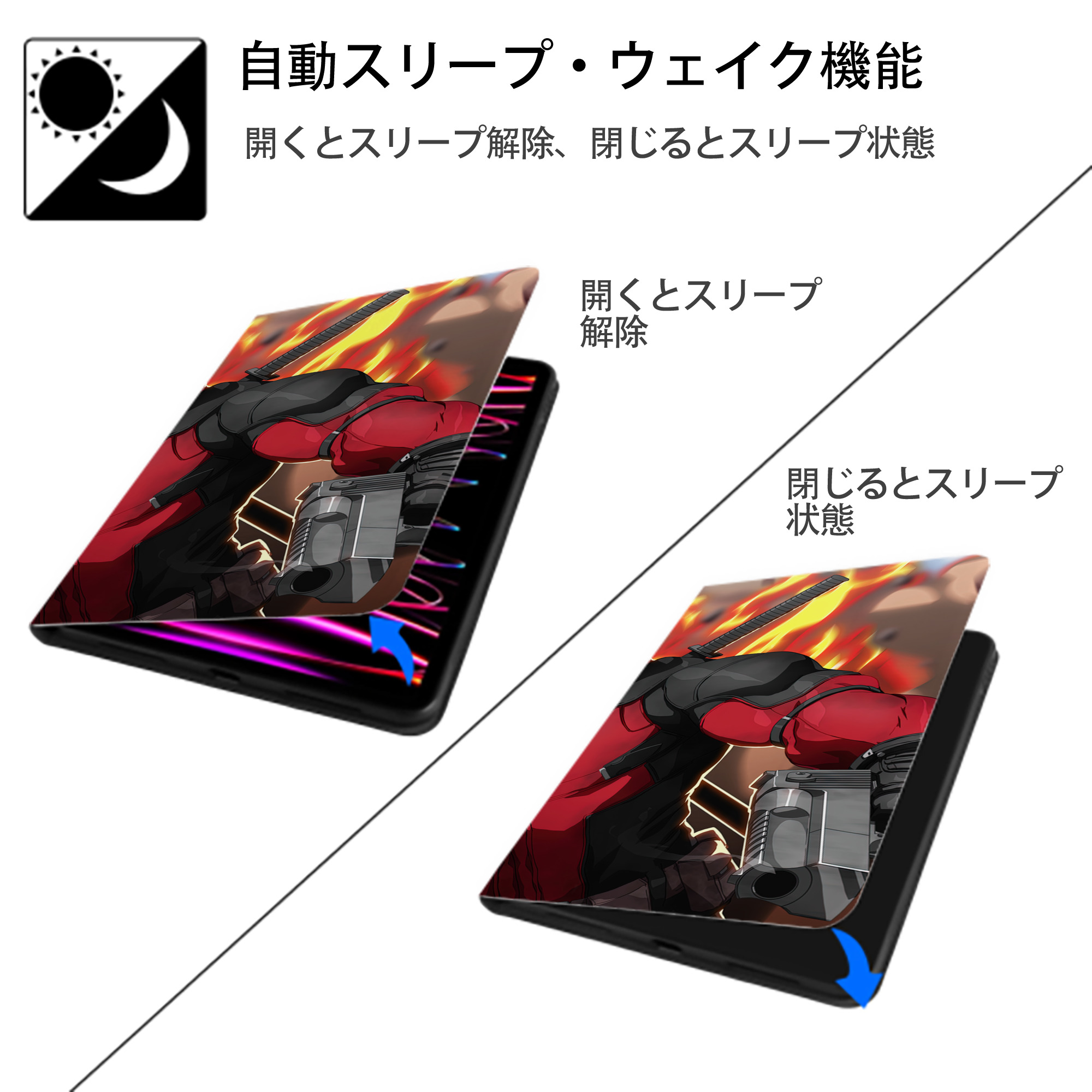 Deadpool デッドプール IPad ケース ブック型 PUレザー TPU 耐衝撃 軽量 薄型 ペン収納なし 全面保護 IPad 各モデル対応