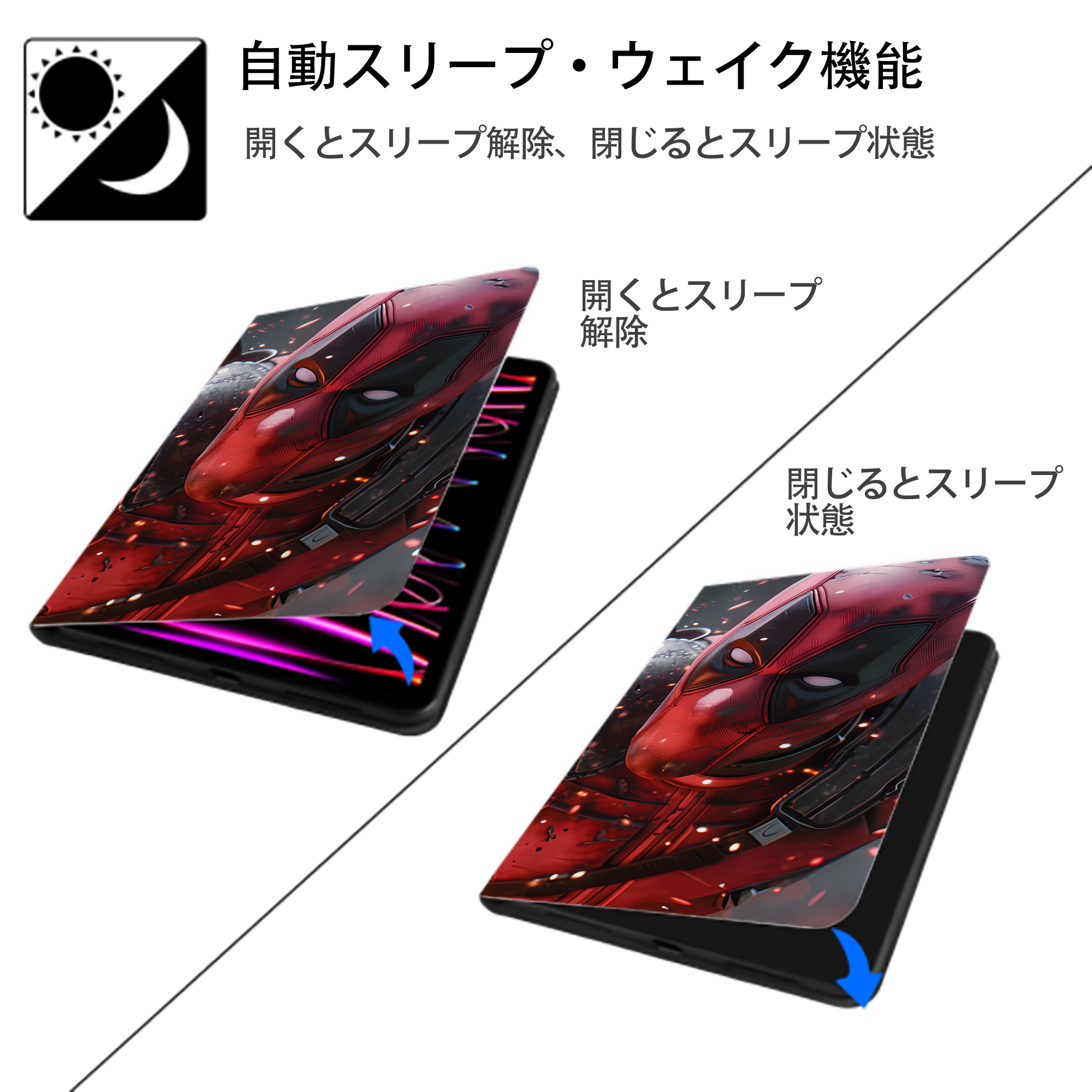 Deadpool デッドプール IPad ケース ブック型 PUレザー TPU 耐衝撃 軽量 薄型 ペン収納なし 全面保護 IPad 各モデル対応