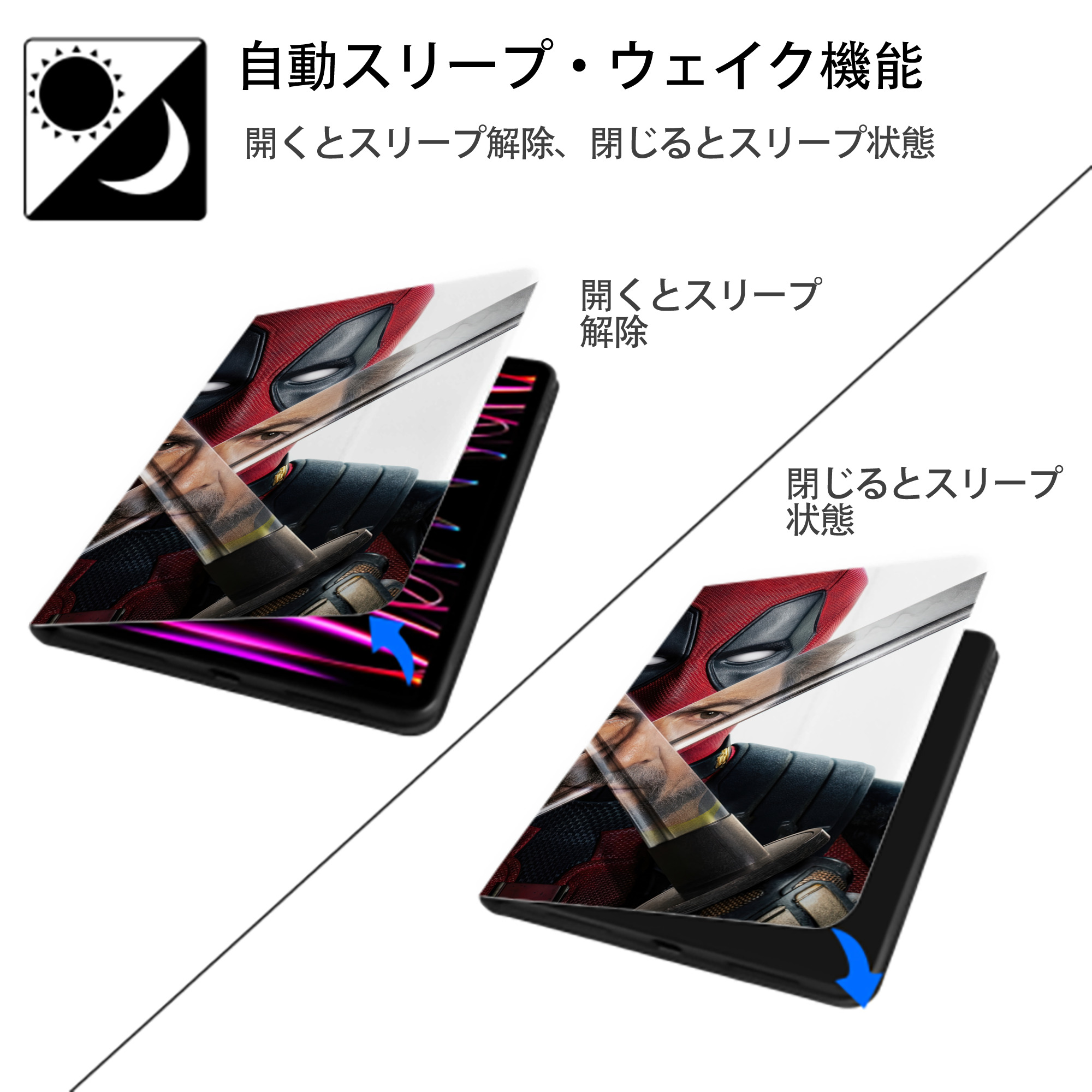 Deadpool デッドプール IPad ケース ブック型 PUレザー TPU 耐衝撃 軽量 薄型 ペン収納なし 全面保護 IPad 各モデル対応