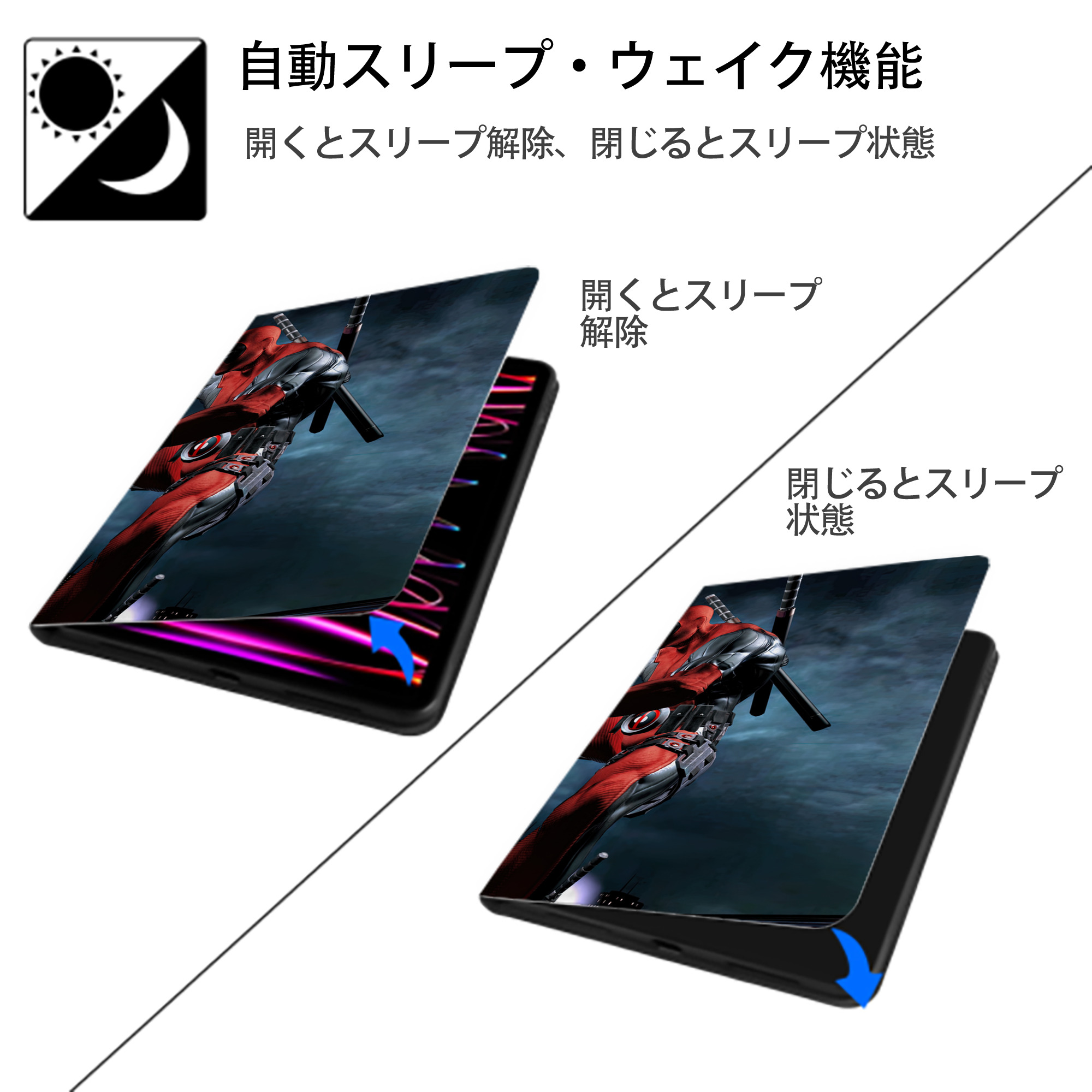 Deadpool デッドプール IPad ケース ブック型 PUレザー TPU 耐衝撃 軽量 薄型 ペン収納なし 全面保護 IPad 各モデル対応