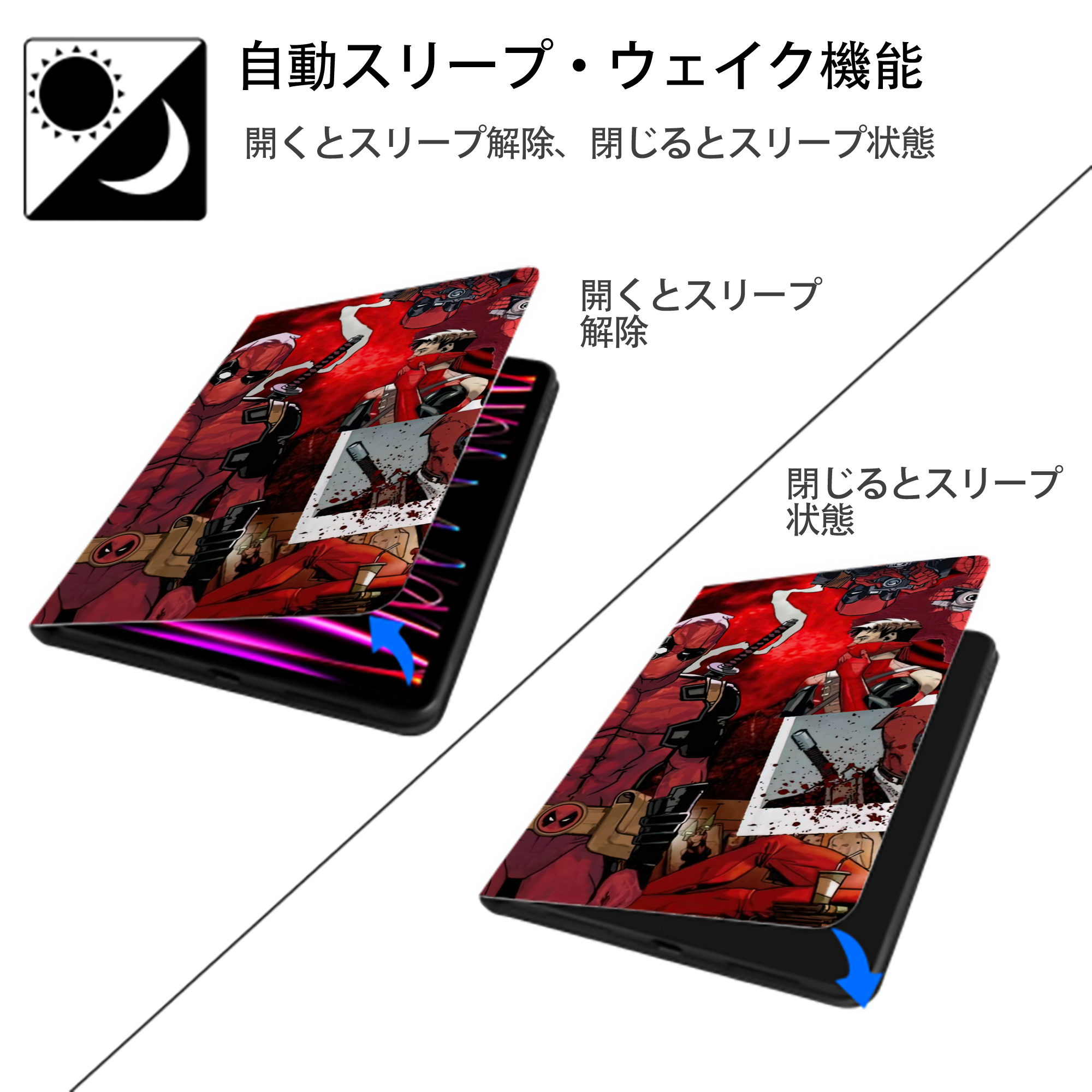 Deadpool デッドプール IPad ケース ブック型 PUレザー TPU 耐衝撃 軽量 薄型 ペン収納なし 全面保護 IPad 各モデル対応