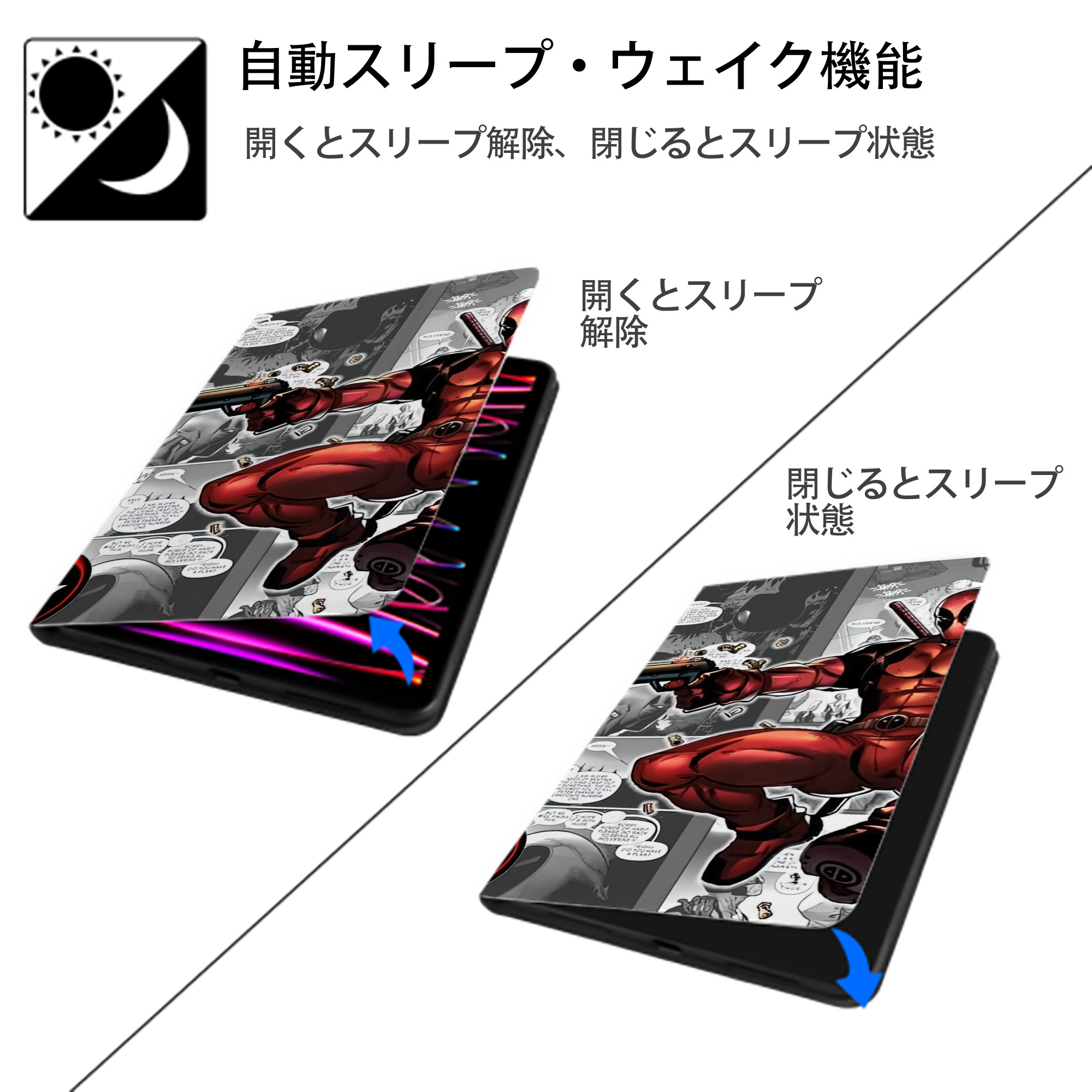 Deadpool デッドプール IPad ケース ブック型 PUレザー TPU 耐衝撃 軽量 薄型 ペン収納なし 全面保護 IPad 各モデル対応