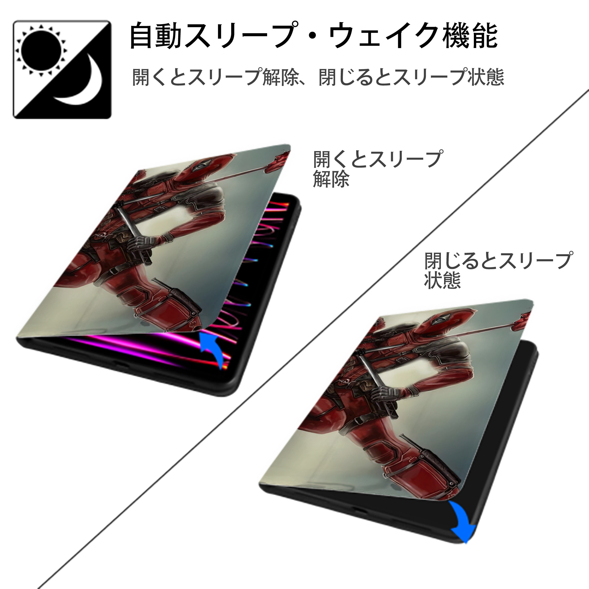Deadpool デッドプール IPad ケース ブック型 PUレザー TPU 耐衝撃 軽量 薄型 ペン収納なし 全面保護 IPad 各モデル対応