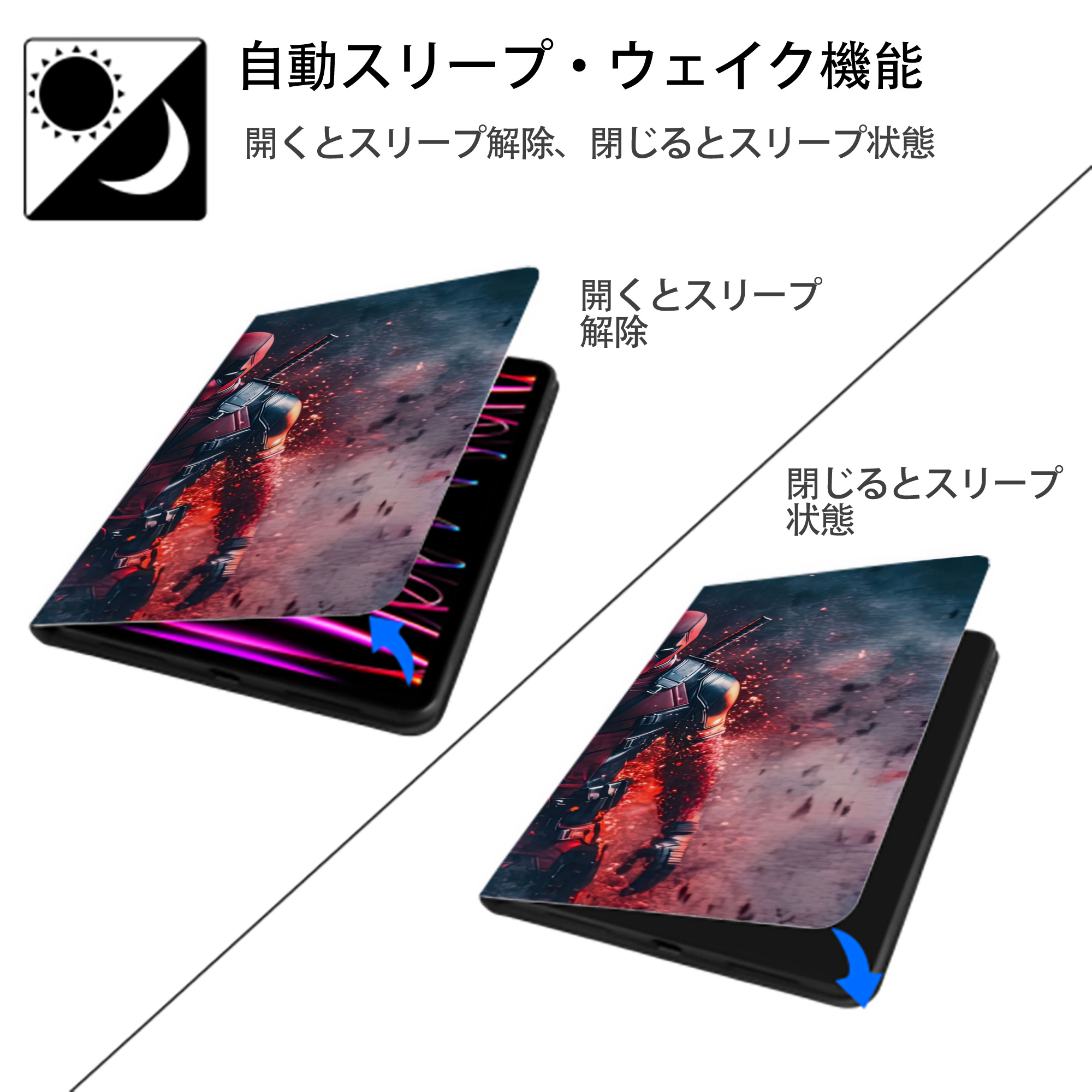 Deadpool デッドプール IPad ケース ブック型 PUレザー TPU 耐衝撃 軽量 薄型 ペン収納なし 全面保護 IPad 各モデル対応