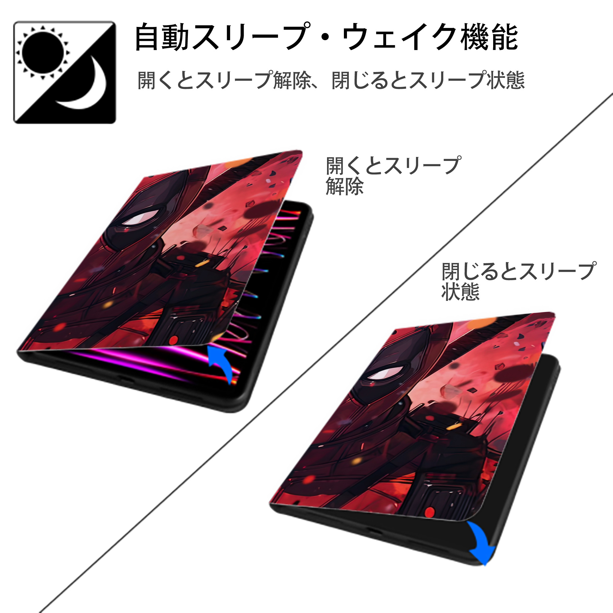 Deadpool デッドプール IPad ケース ブック型 PUレザー TPU 耐衝撃 軽量 薄型 ペン収納なし 全面保護 IPad 各モデル対応