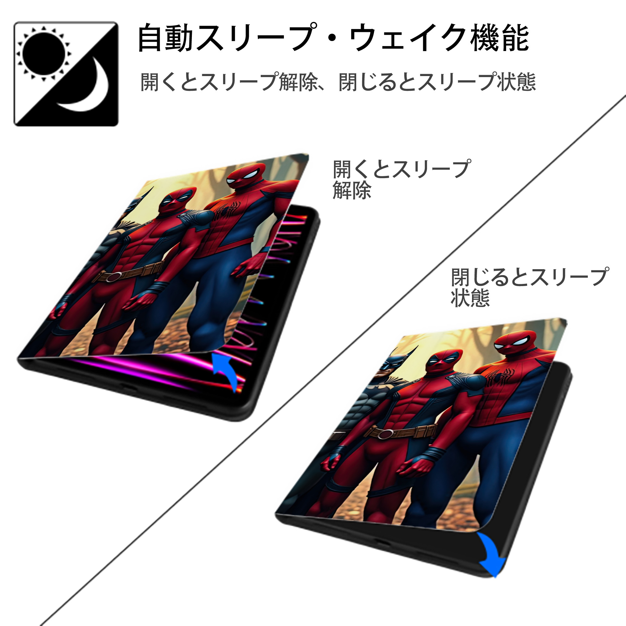 Deadpool デッドプール IPad ケース ブック型 PUレザー TPU 耐衝撃 軽量 薄型 ペン収納なし 全面保護 IPad 各モデル対応