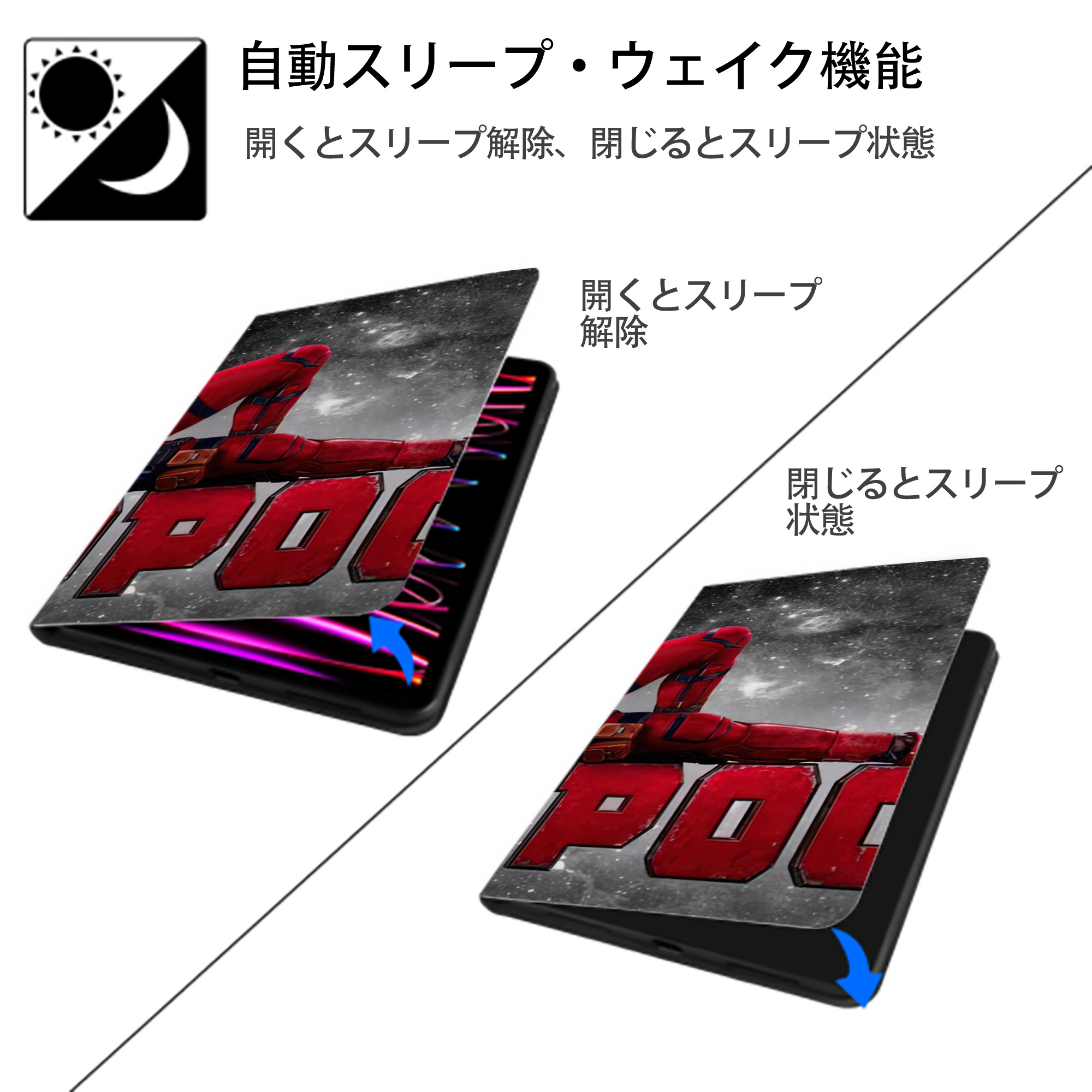 Deadpool デッドプール IPad ケース ブック型 PUレザー TPU 耐衝撃 軽量 薄型 ペン収納なし 全面保護 IPad 各モデル対応