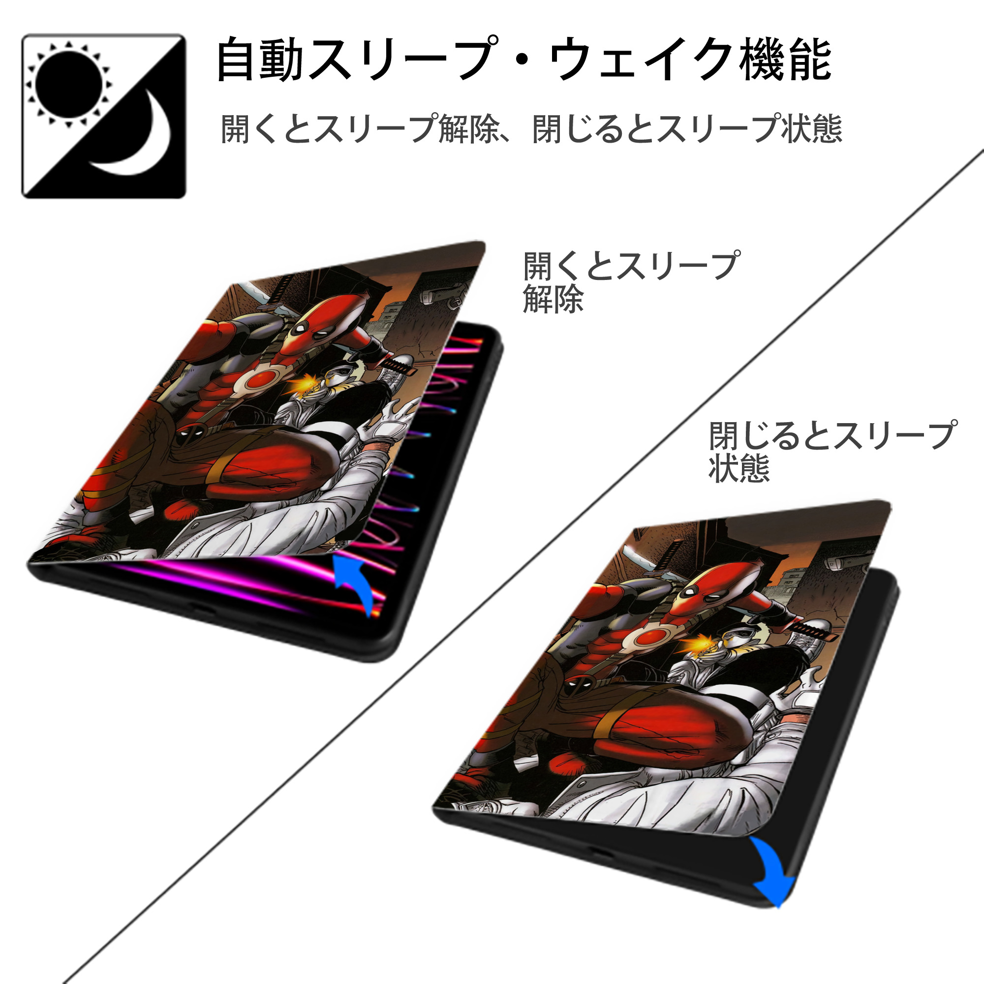 Deadpool デッドプール IPadケース ペンホルダー付き ブックスタイルデザイン