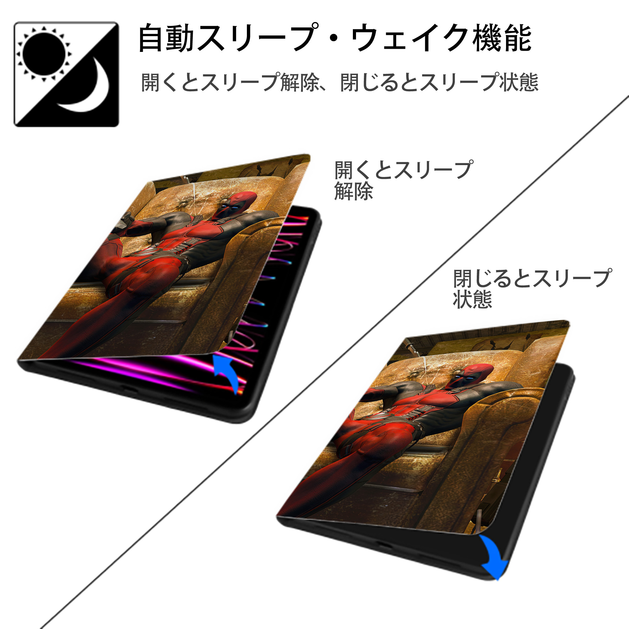 Deadpool デッドプール IPadケース ペンホルダー付き ブックスタイルデザイン