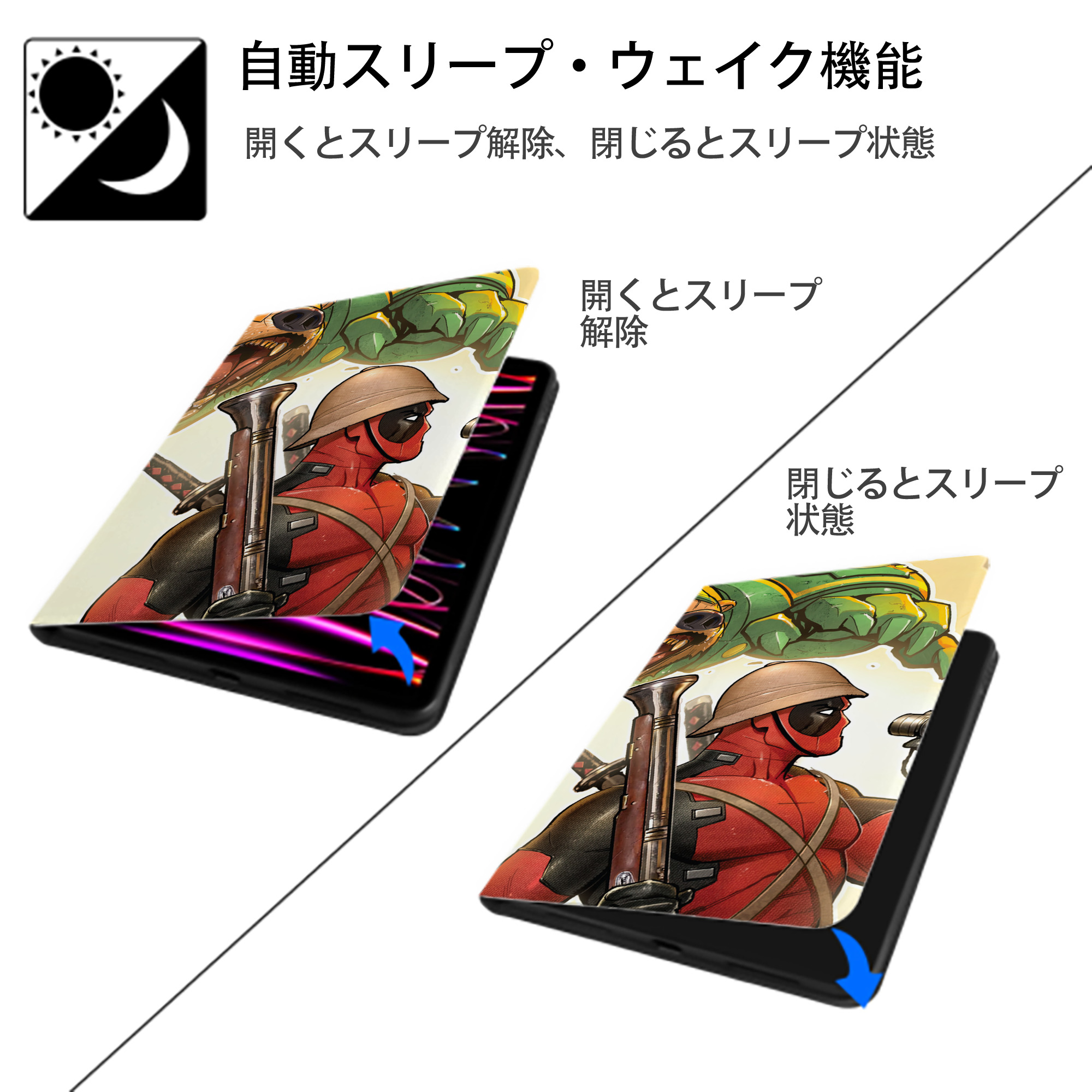 Deadpool デッドプール IPadケース ペンホルダー付き ブックスタイルデザイン