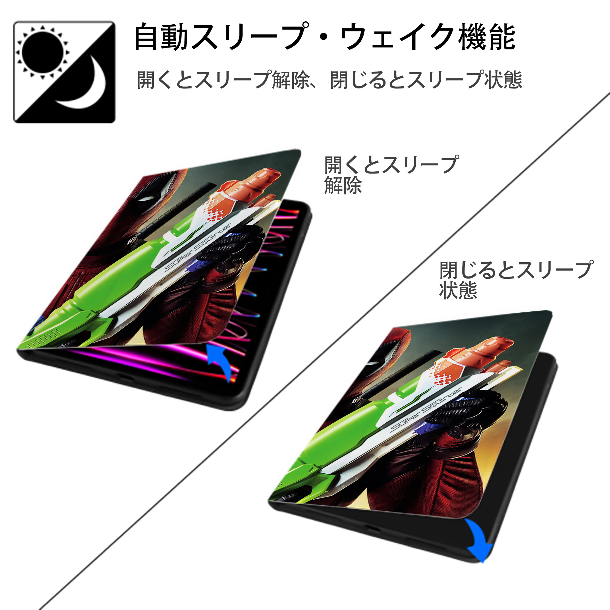 Deadpool デッドプール IPadケース ペンホルダー付き ブックスタイルデザイン