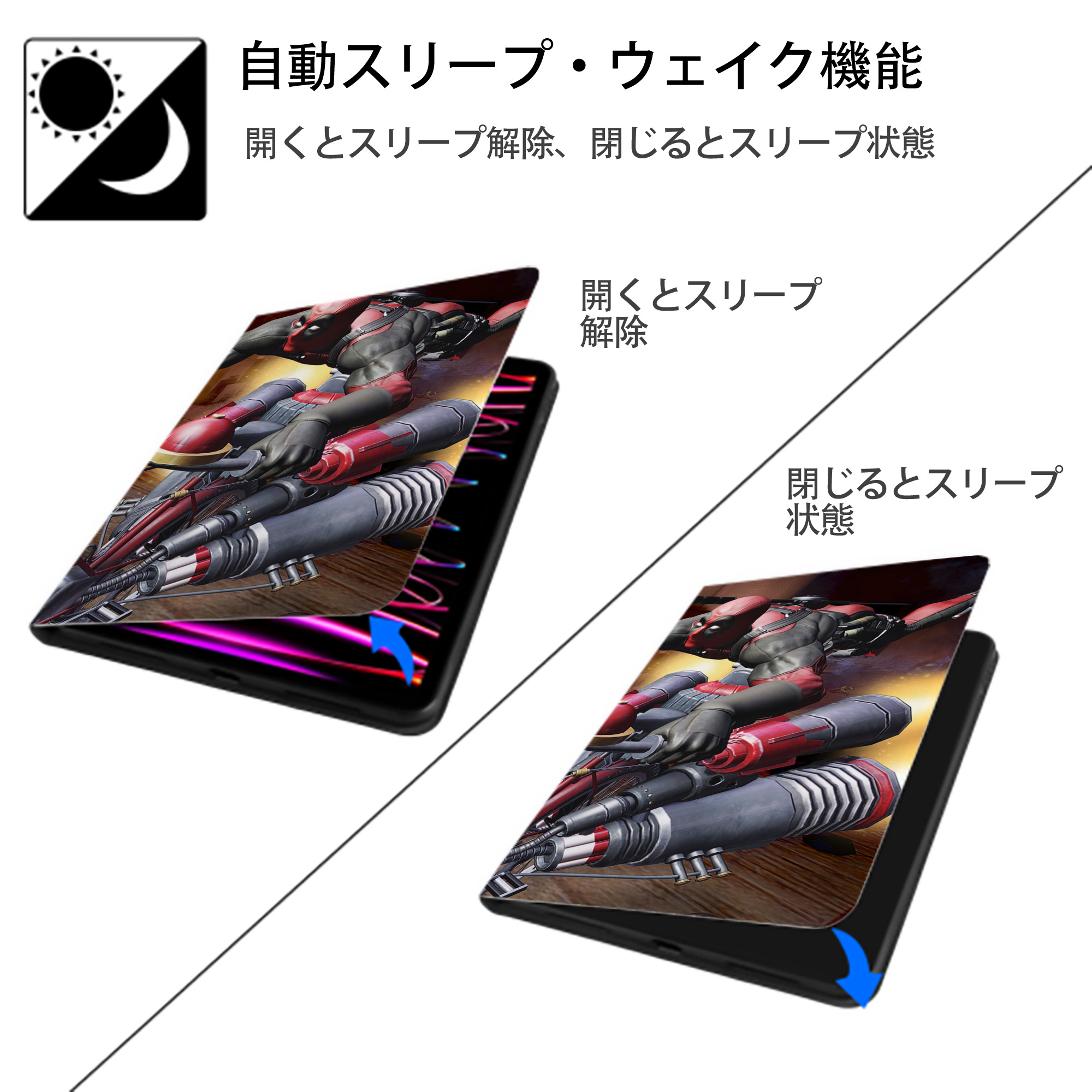 Deadpool デッドプール IPadケース ペンホルダー付き ブックスタイルデザイン