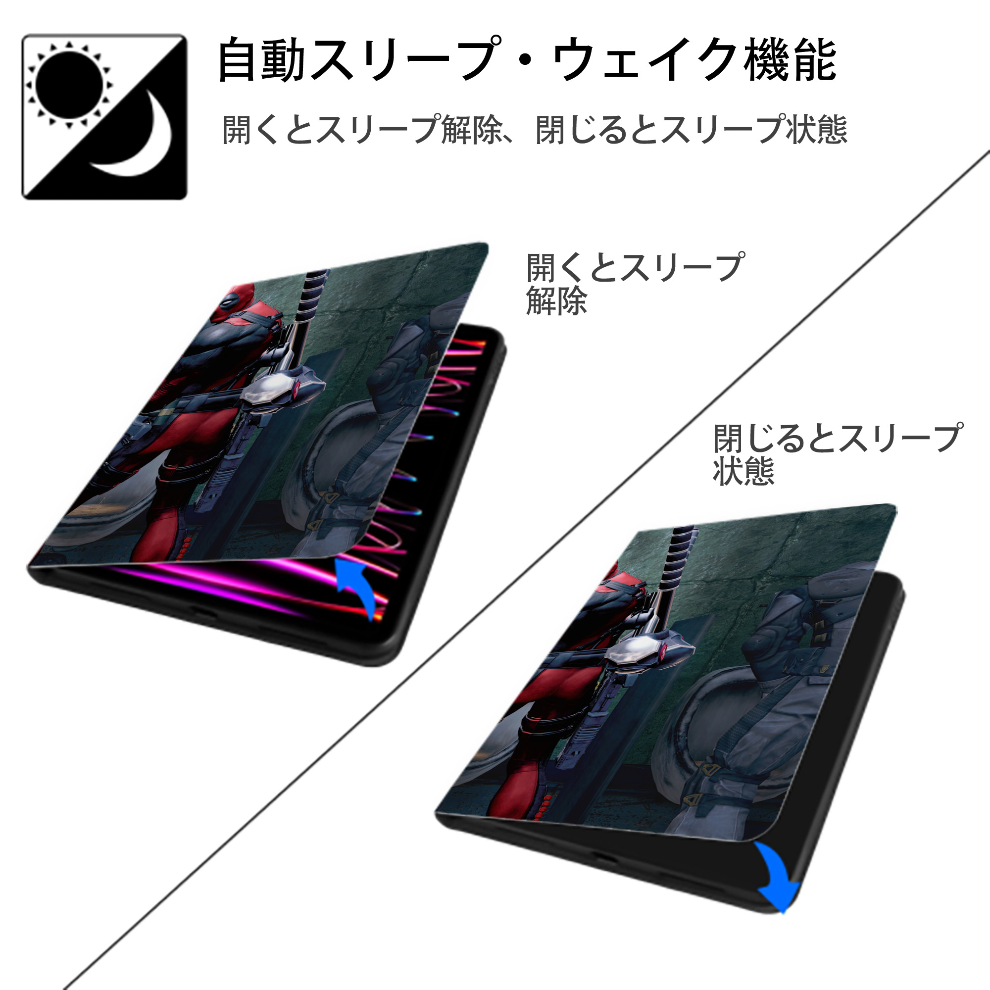 Deadpool デッドプール IPadケース ペンホルダー付き ブックスタイルデザイン