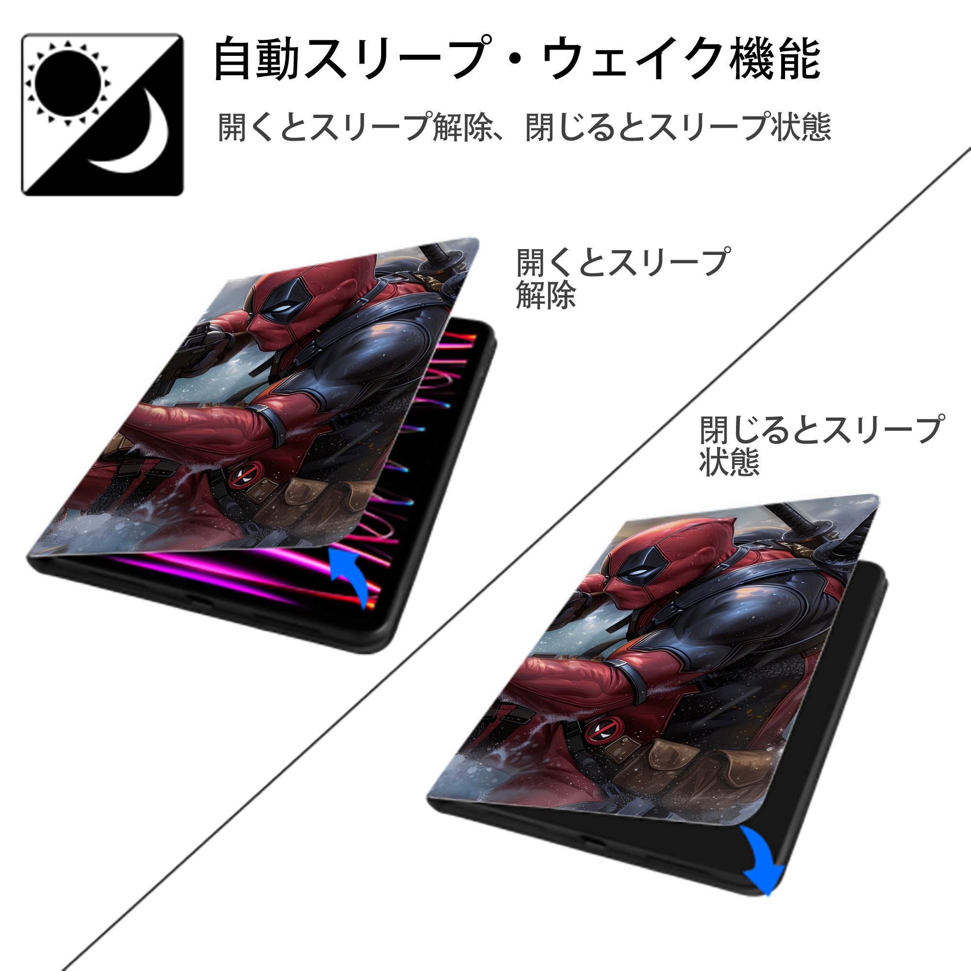 Deadpool デッドプール IPadケース ペンホルダー付き ブックスタイルデザイン